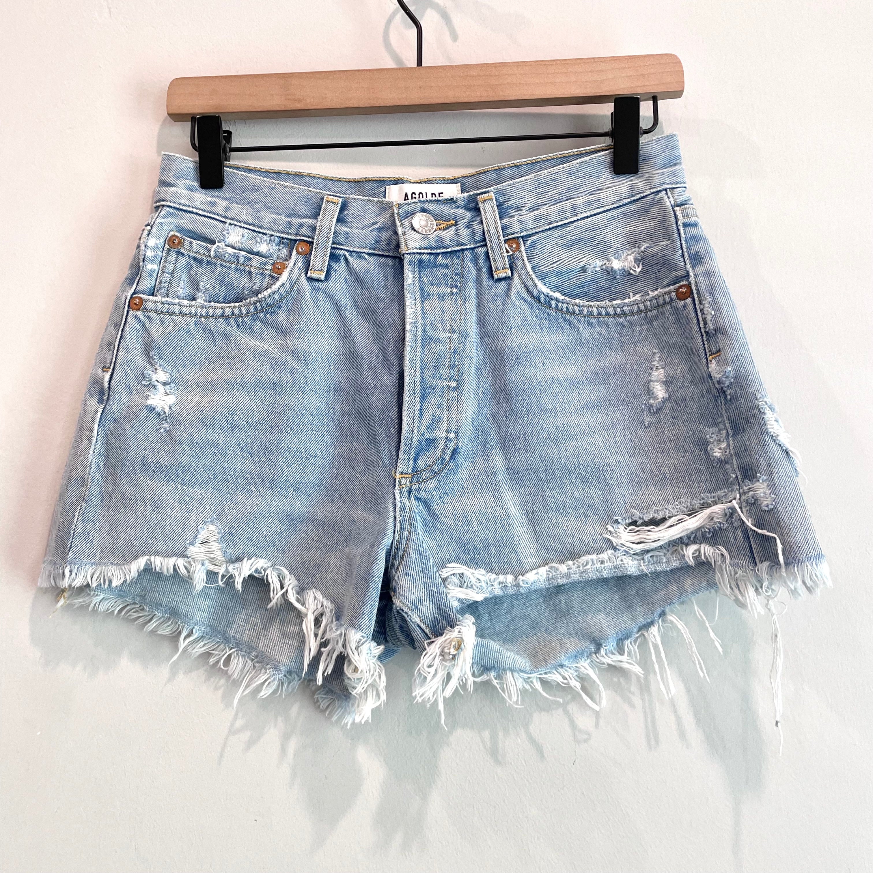 Buttonfly Distressed Jean Shorts