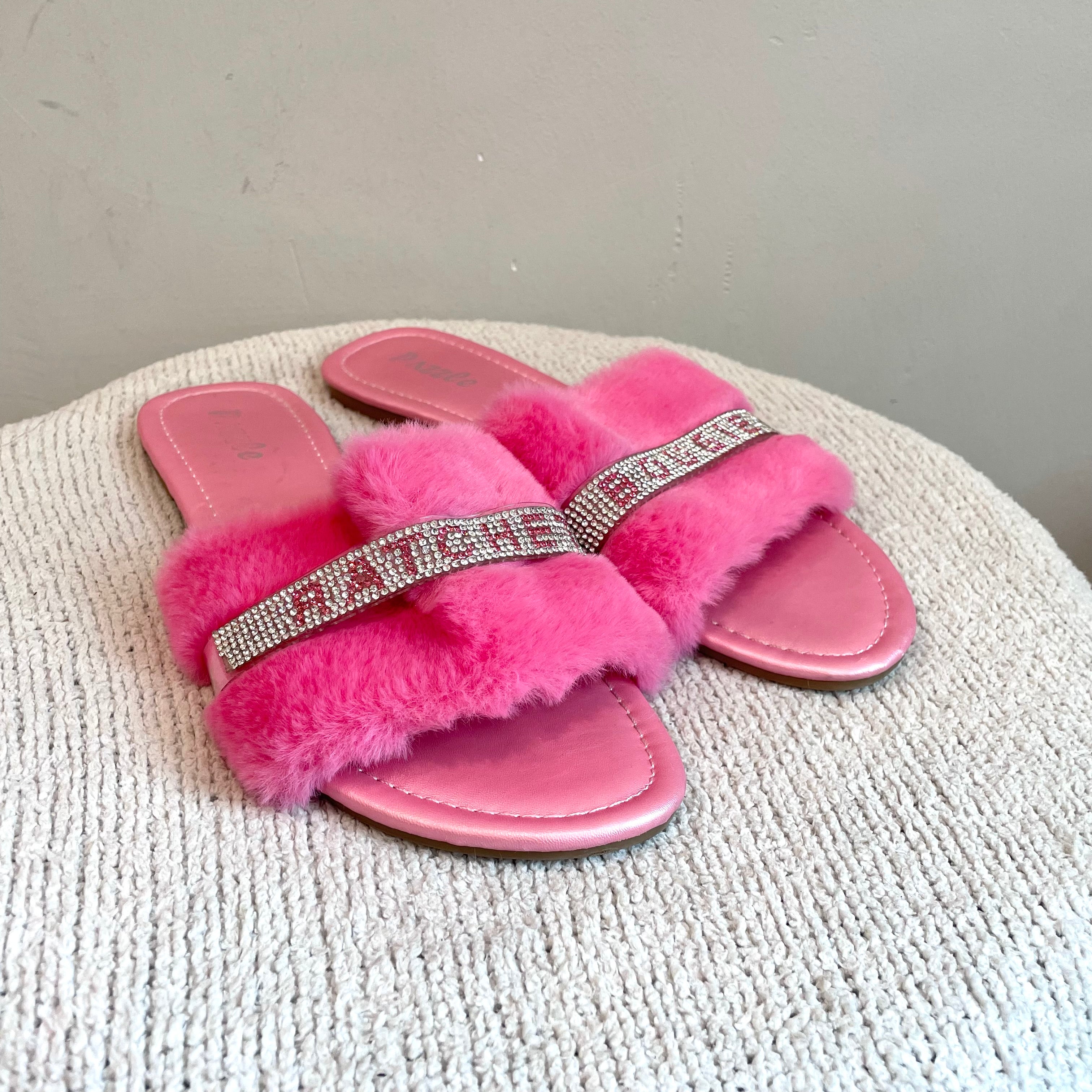 Rhinestone Faux Fur Sandals