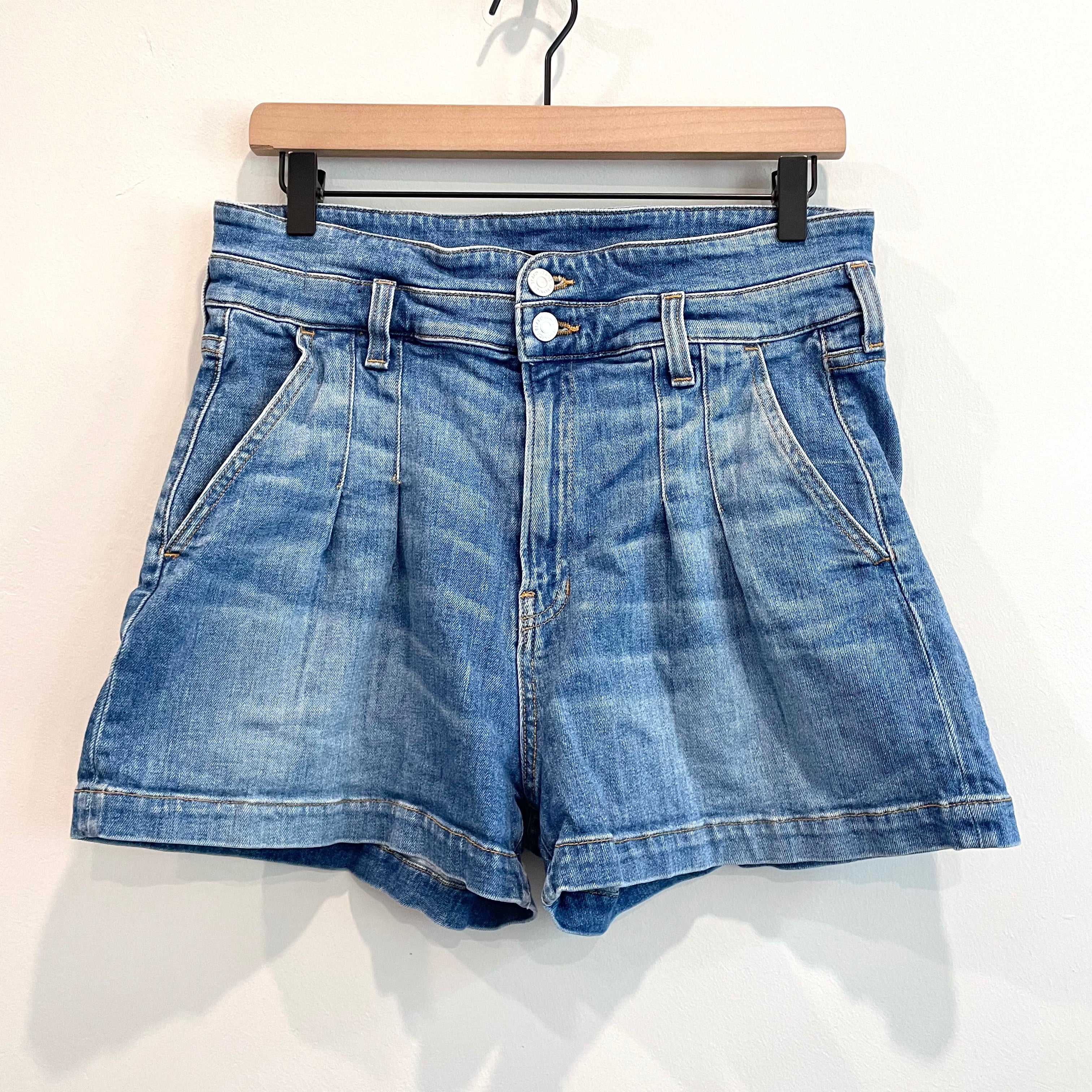High Rise Pleated Jean Shorts