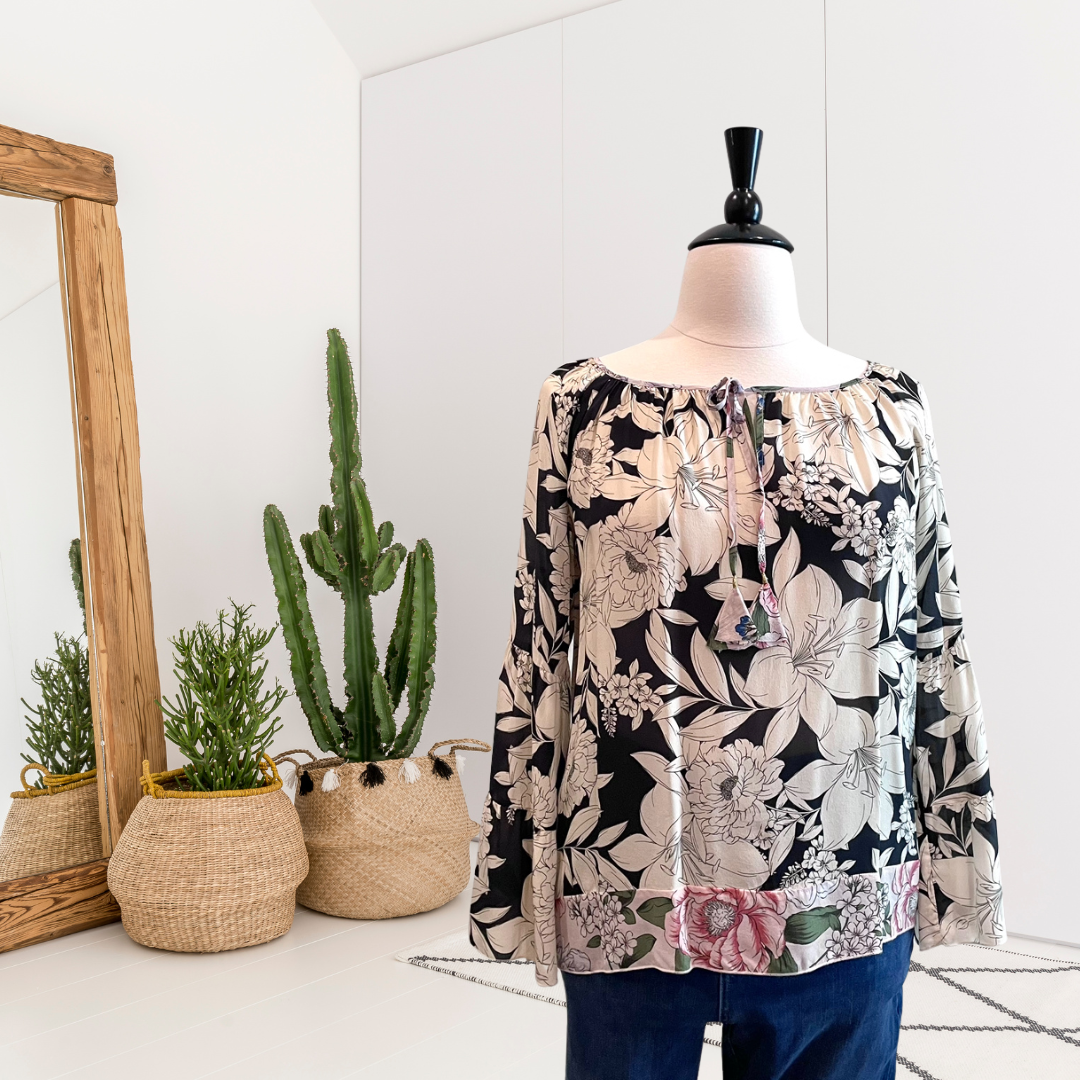 Floral Tiered Sleeve Silk Top