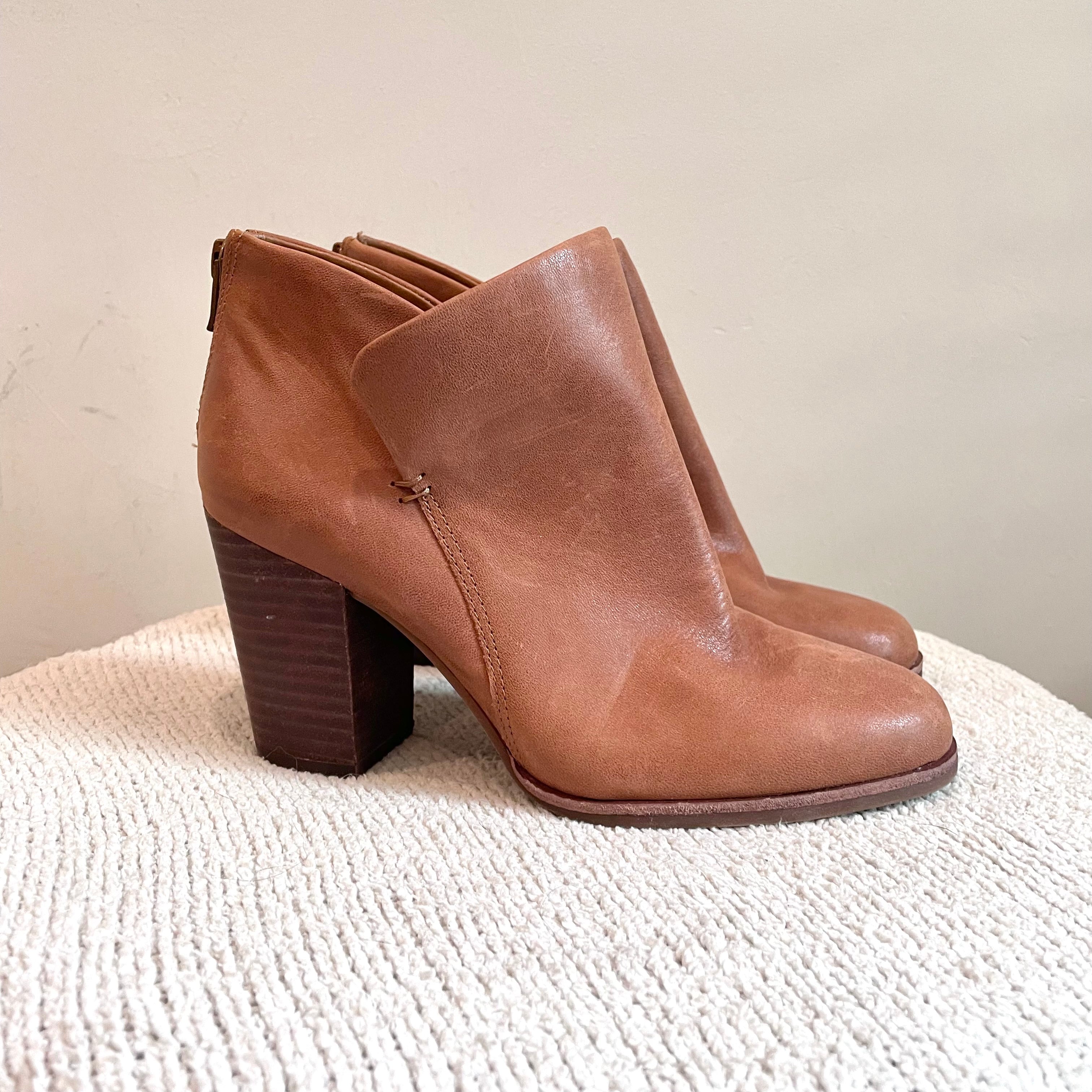 Leather Stacked Heel Bootie