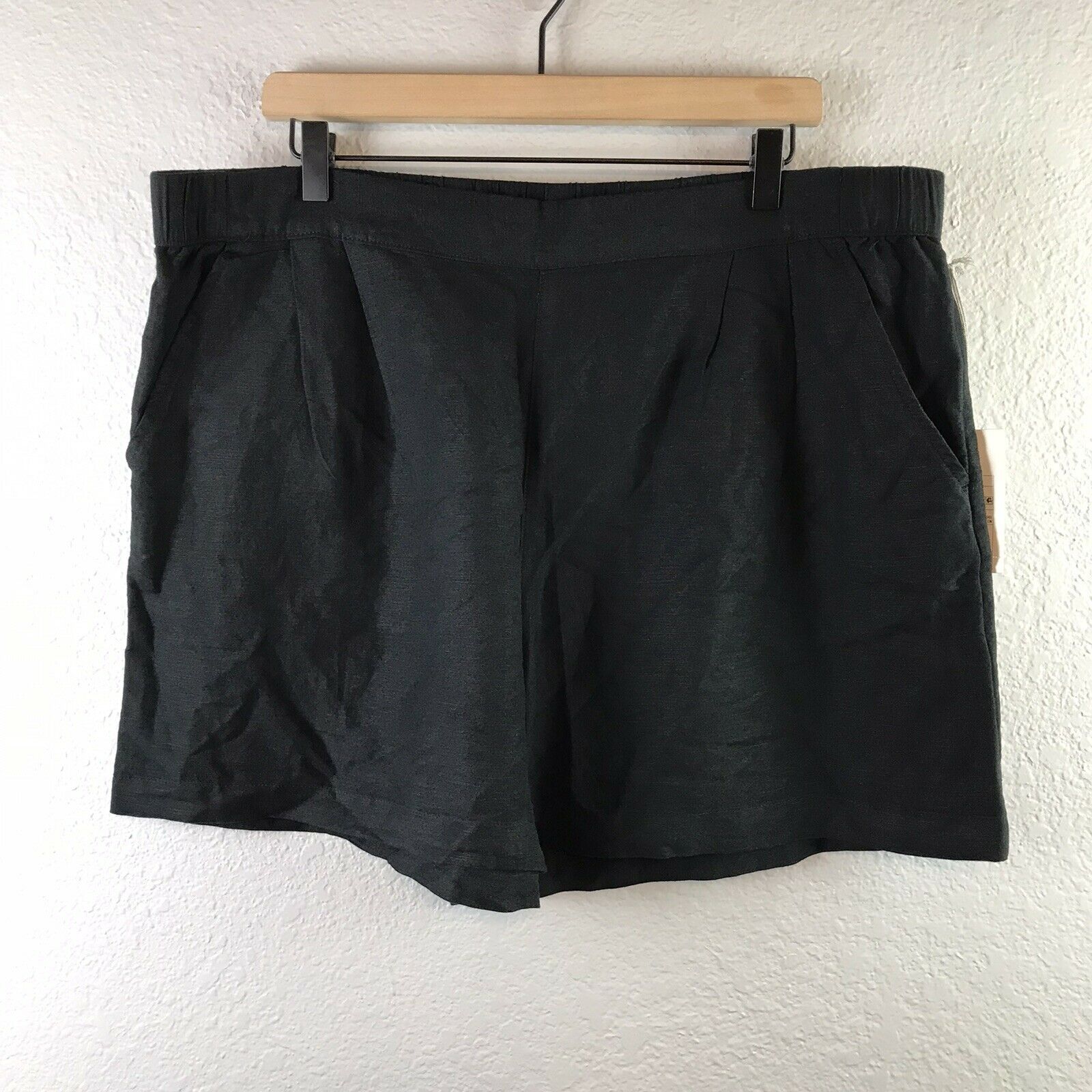 Elastic Waist Linen Blend Shorts