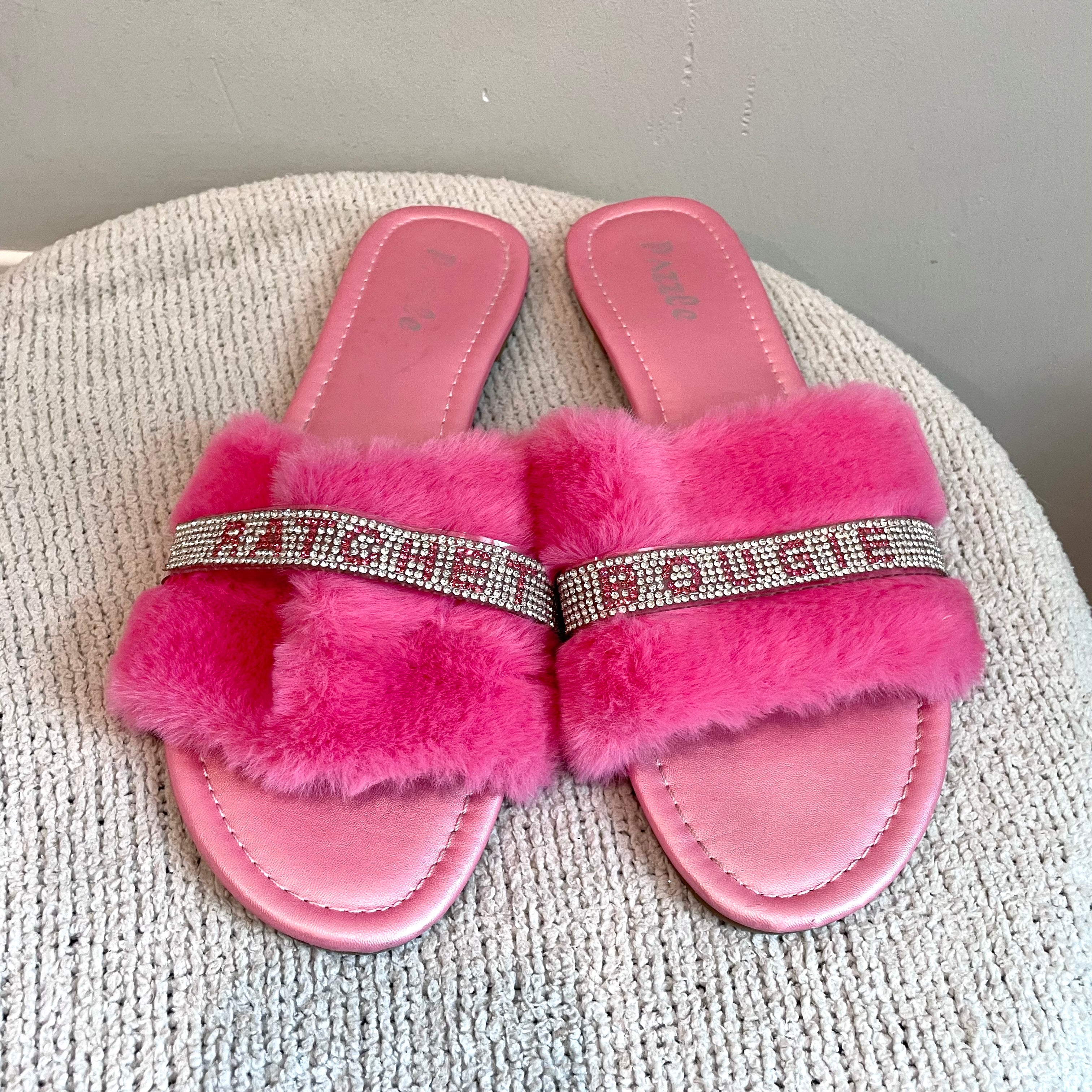 Rhinestone Faux Fur Sandals