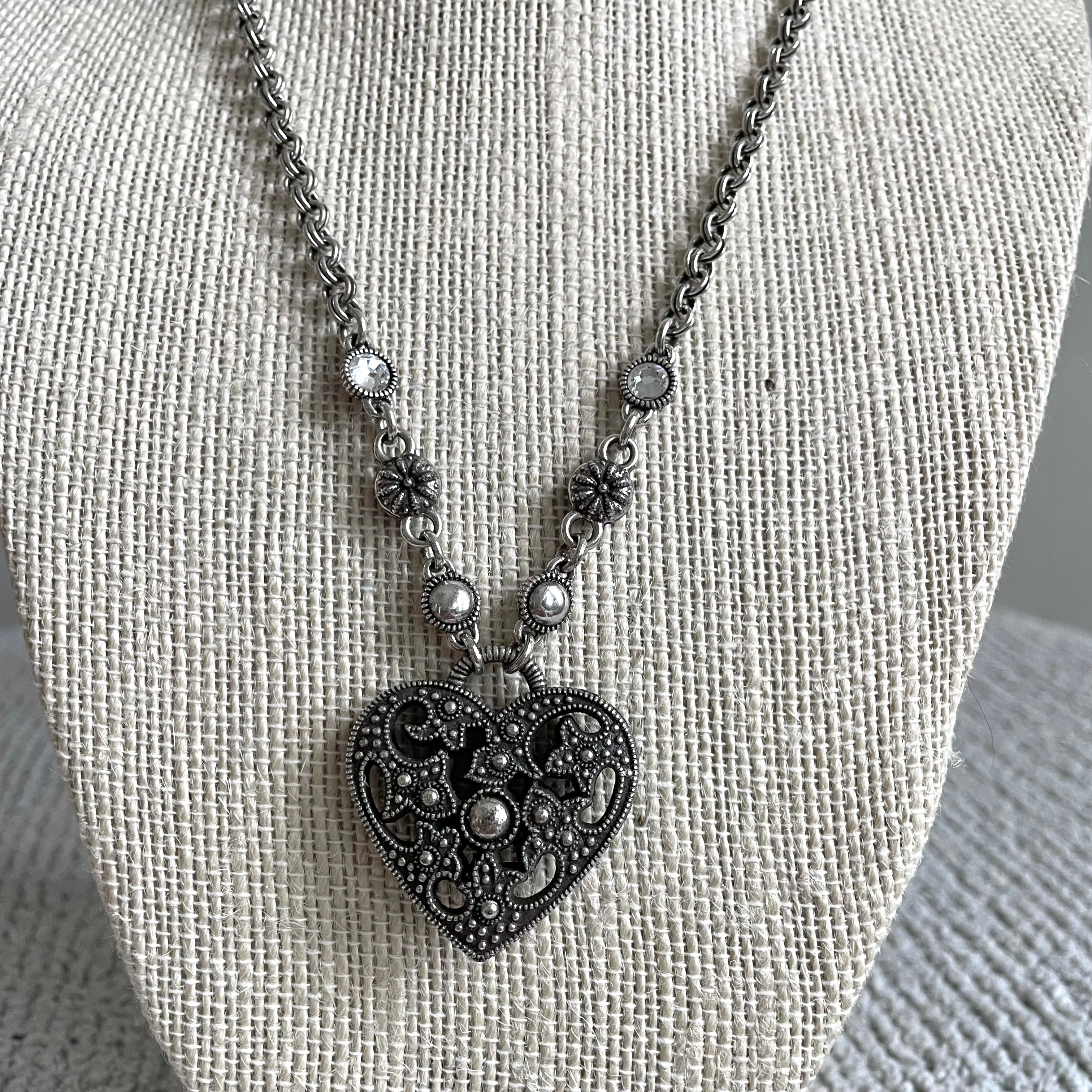 Scroll Heart Silver Pendant Necklace