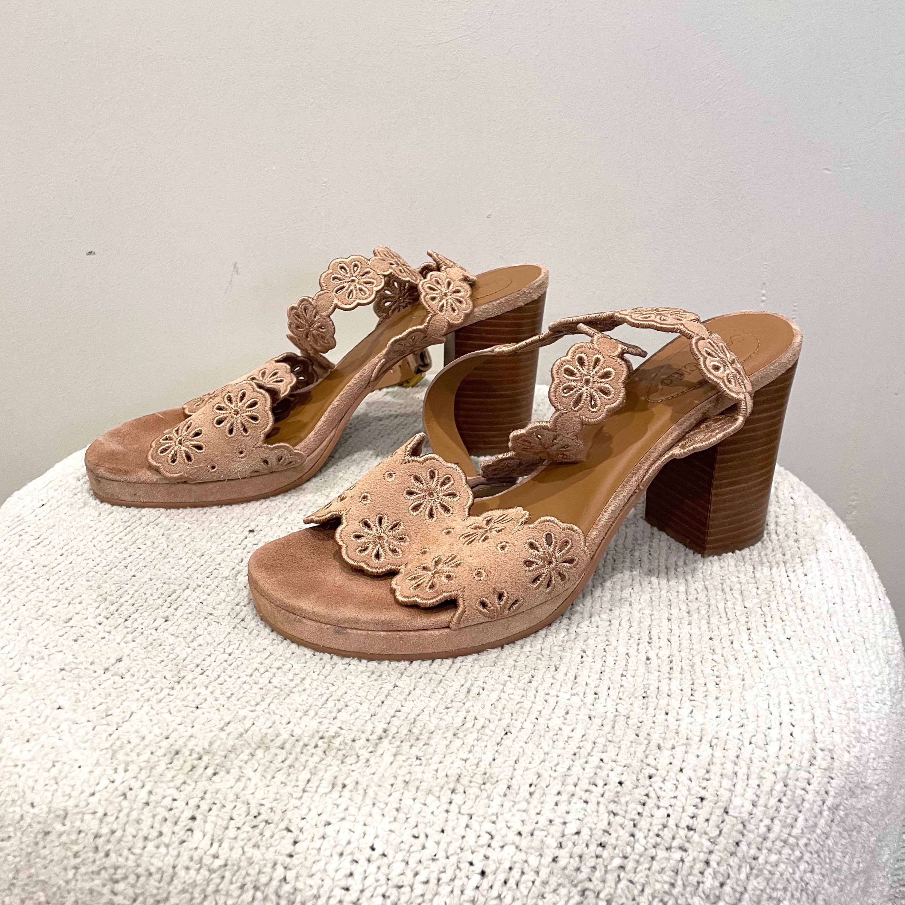 Floral Eyelet Heel Sandal