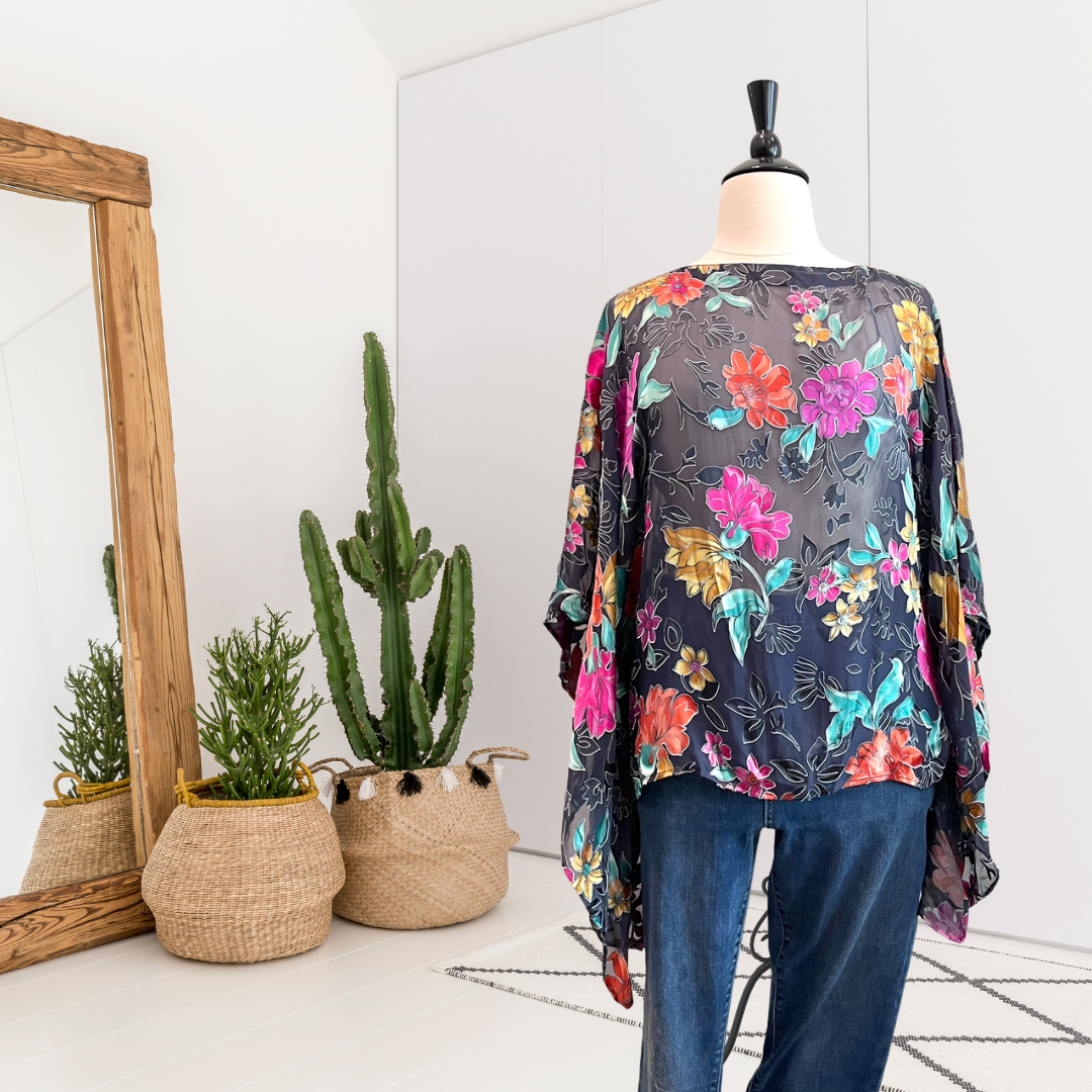 Floral Sheer Poncho Blouse