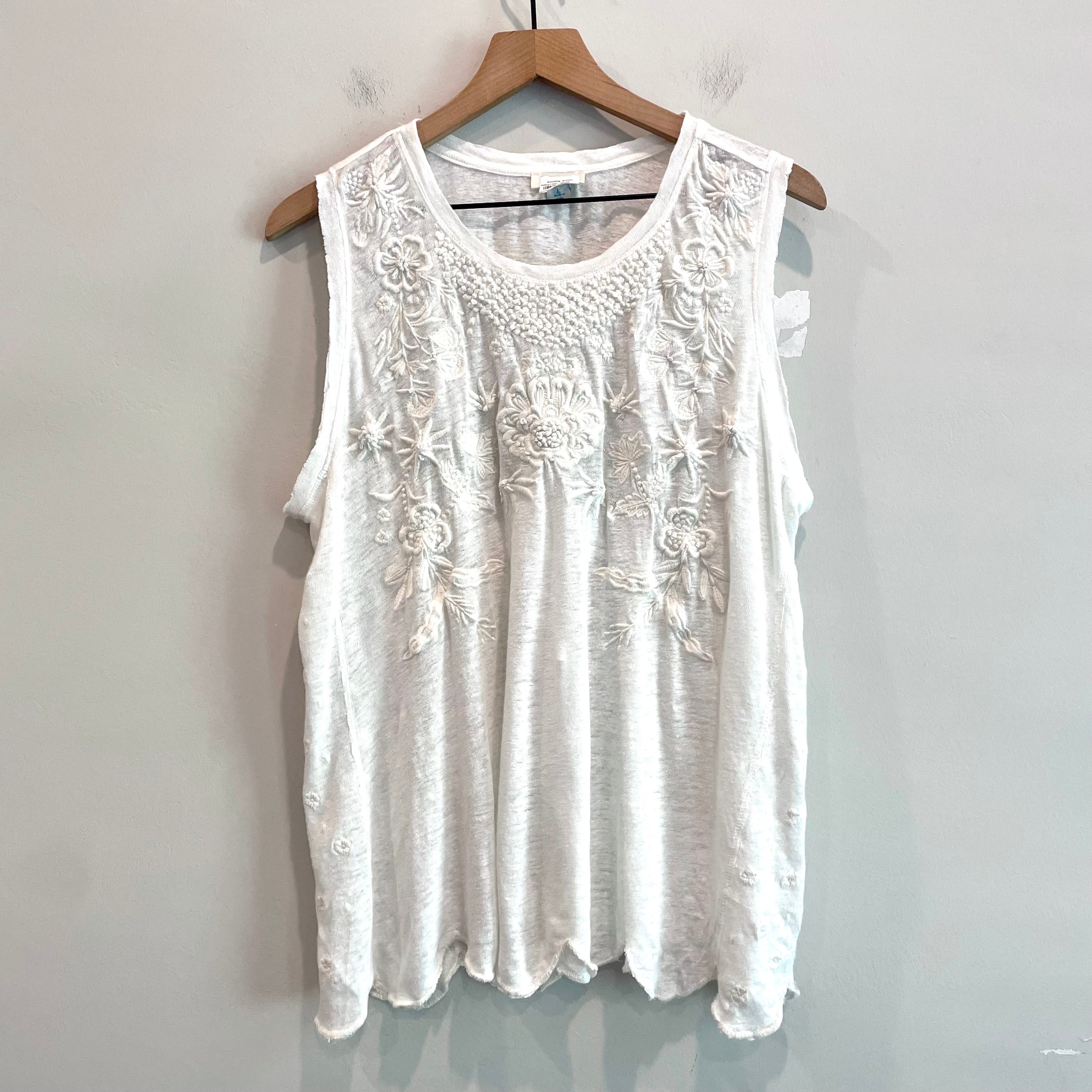 Embroidered Linen Tank Top