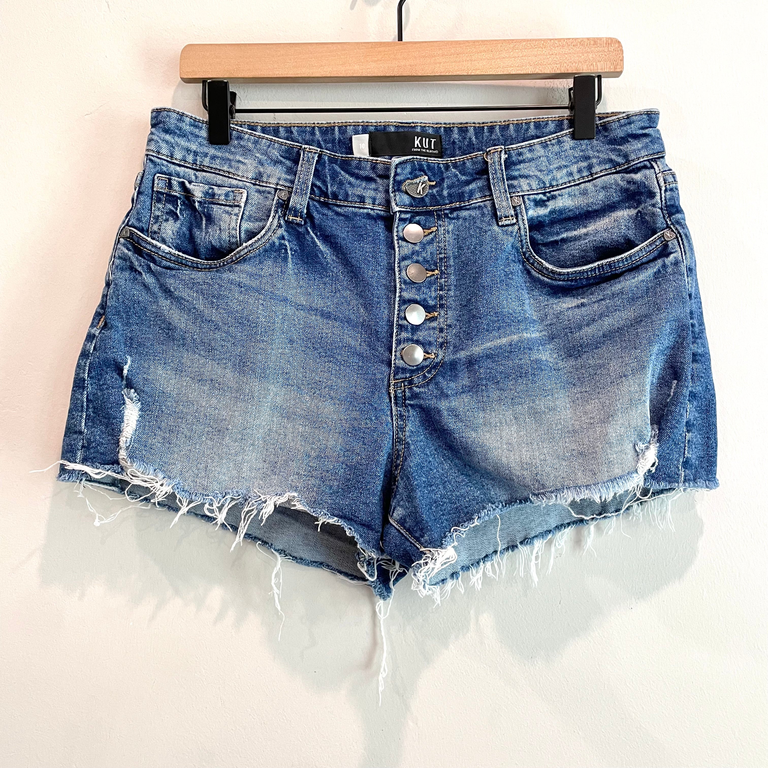 Button Fly Distressed Jean Shorts