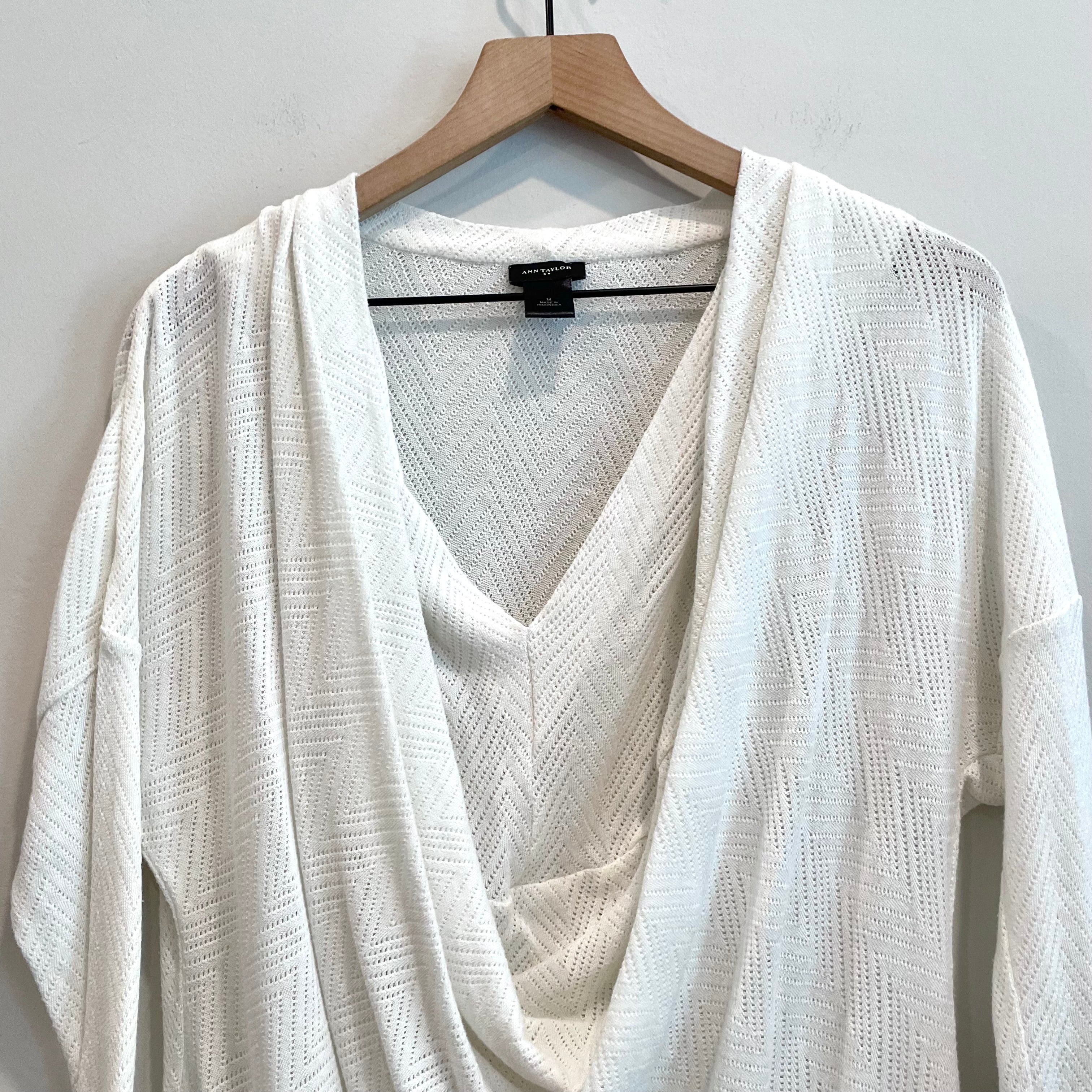 Open Knit Draped Neck Sweater Top