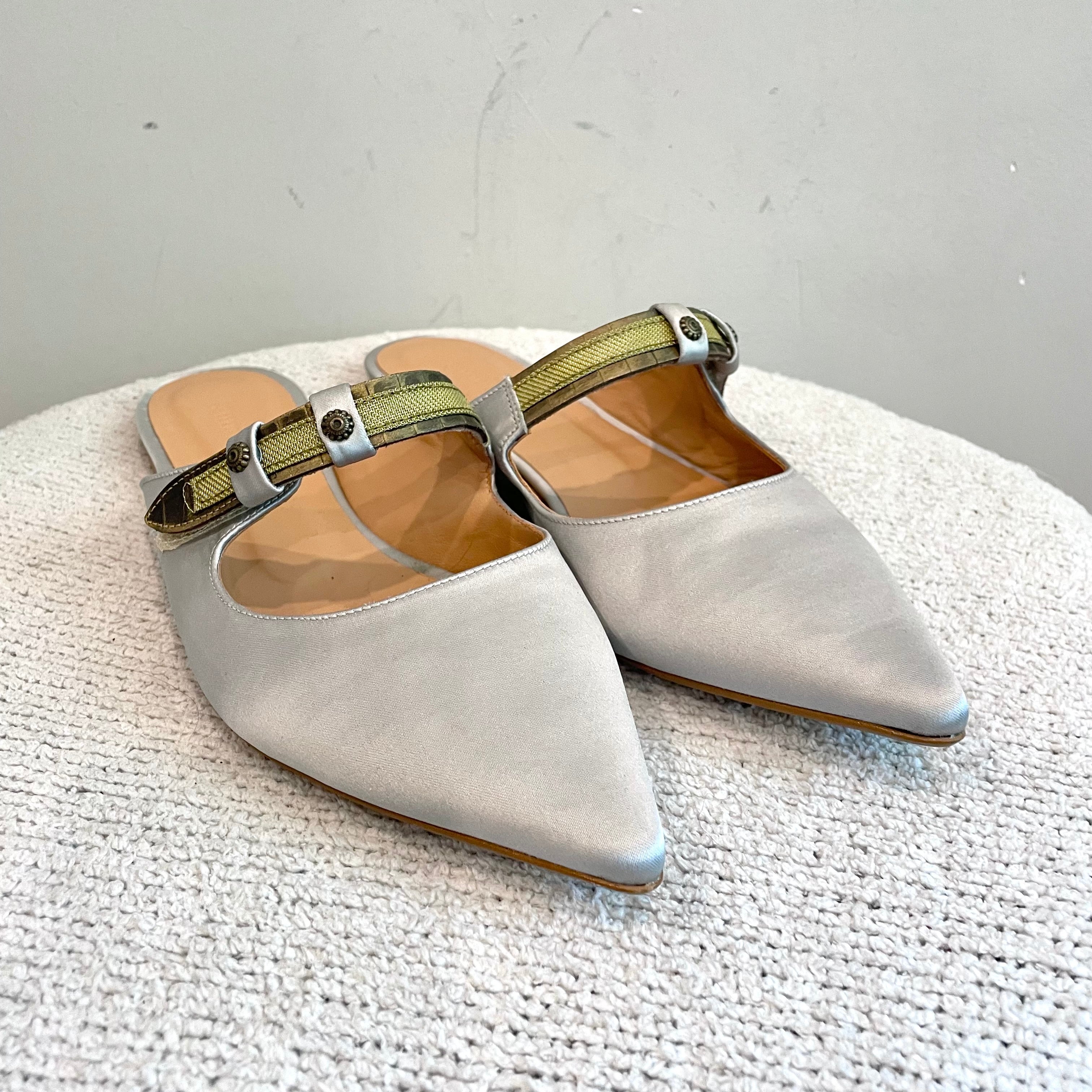 Satin Pointe Toe Mule Flats