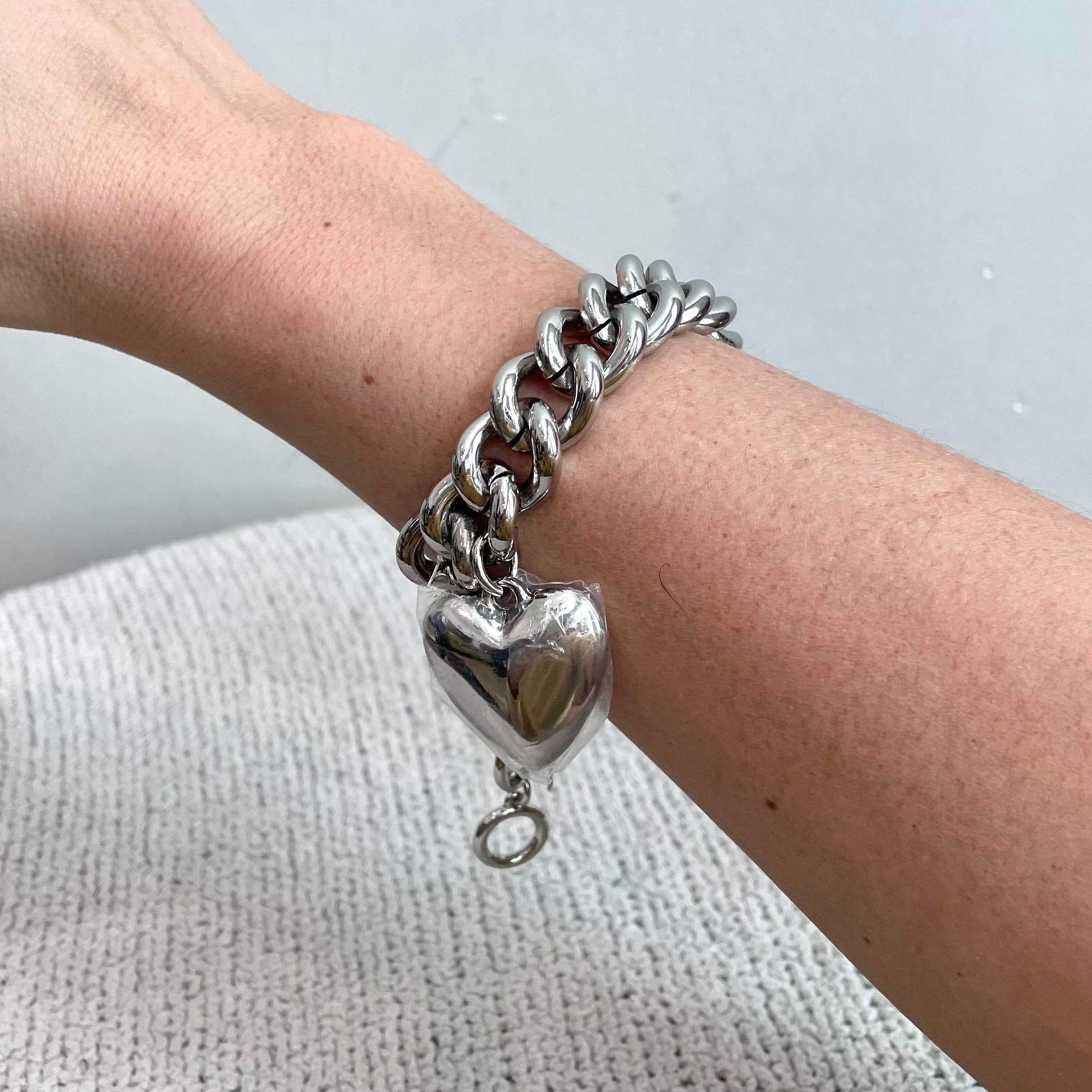 Heart Charm Chunky Chain Bracelet