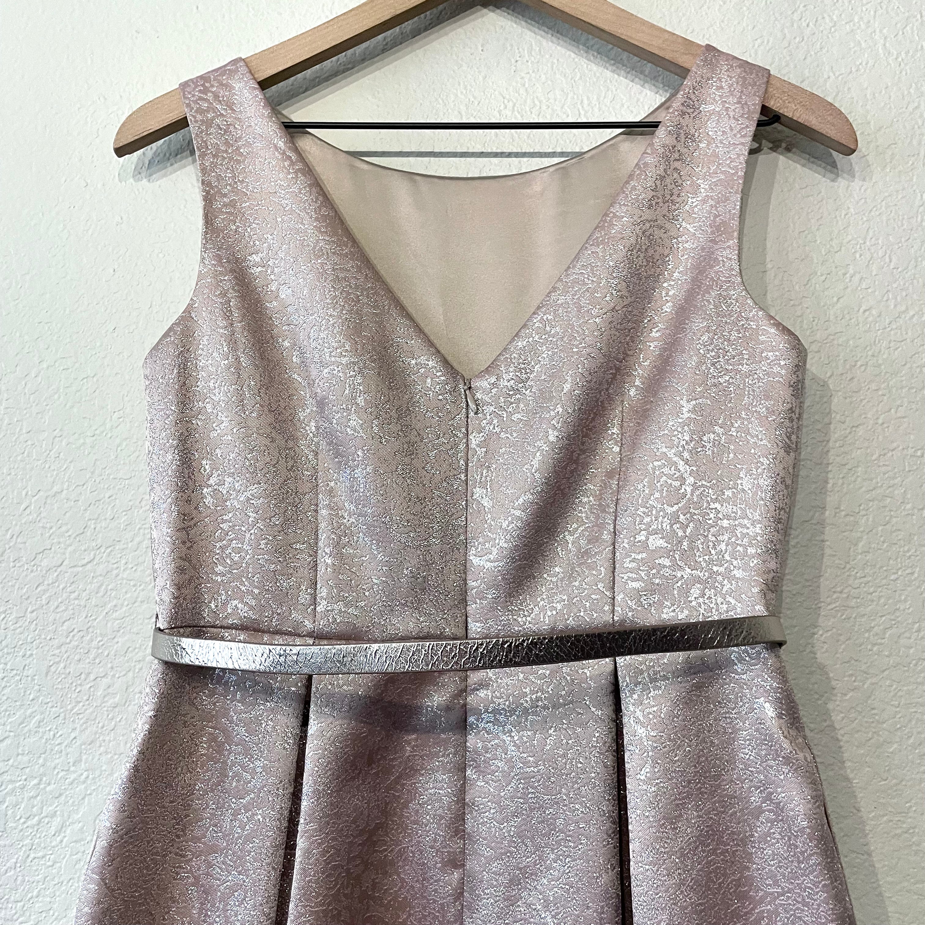 Metallic Fit & Flare Belted Dress