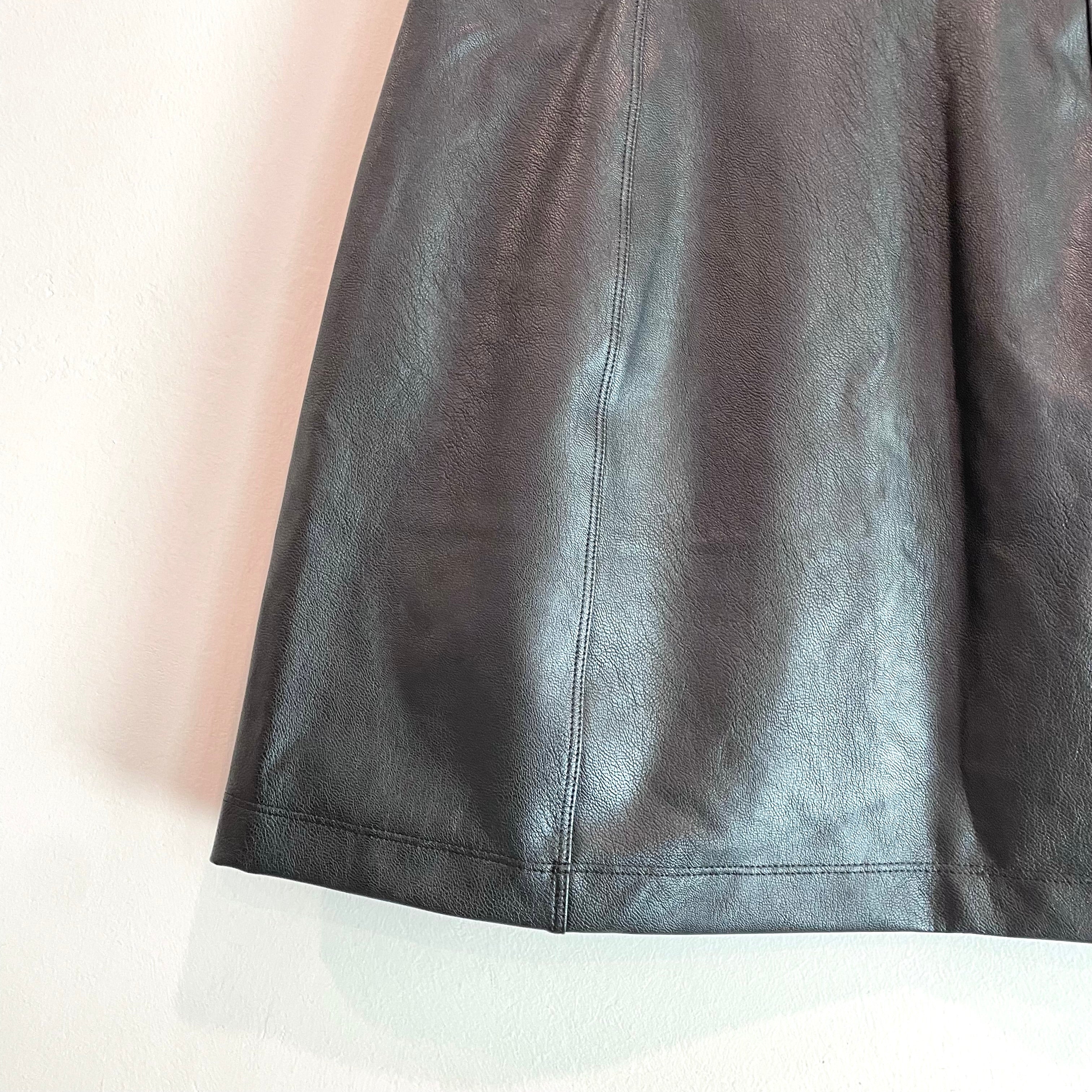 Pull On Faux Leather Skirt