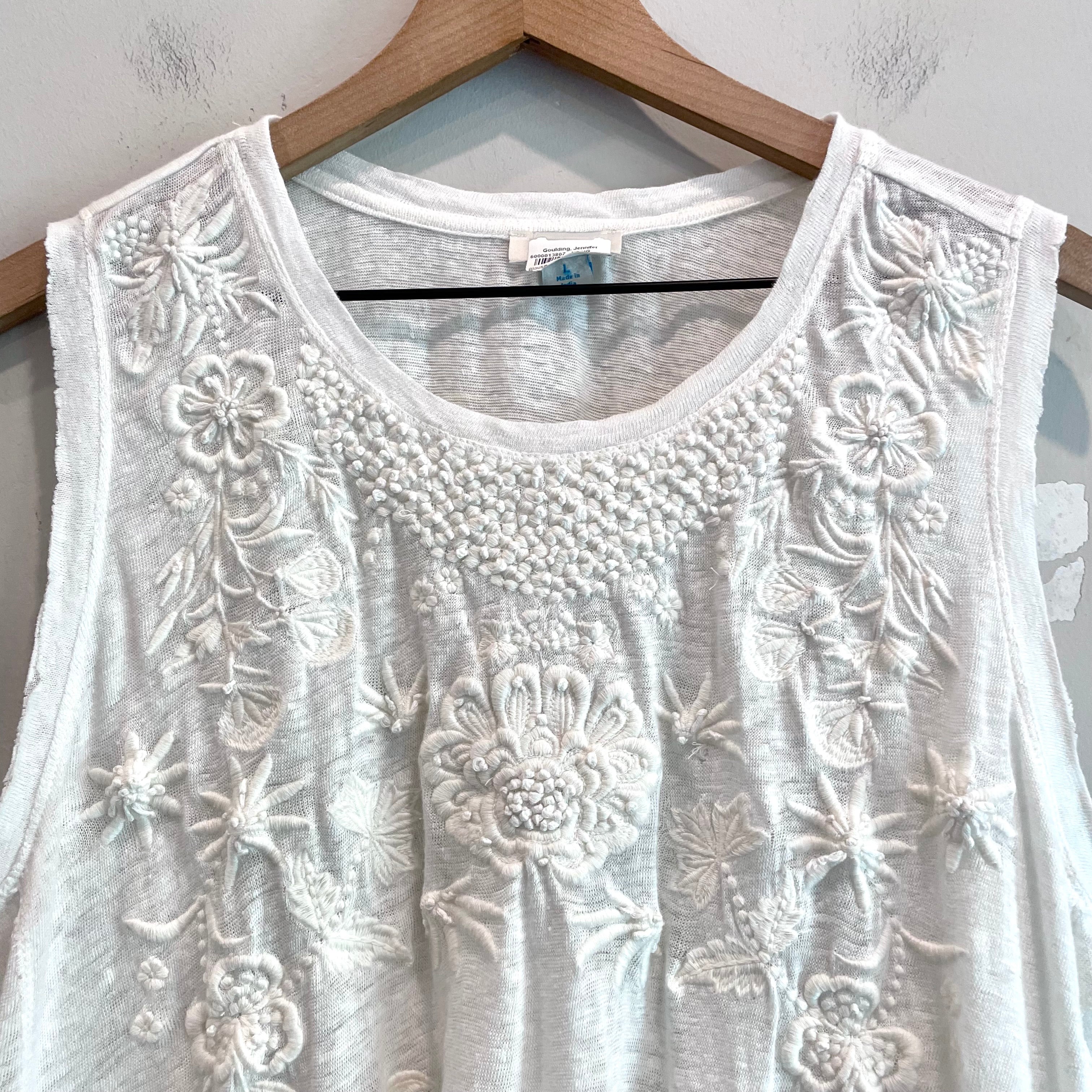 Embroidered Linen Tank Top