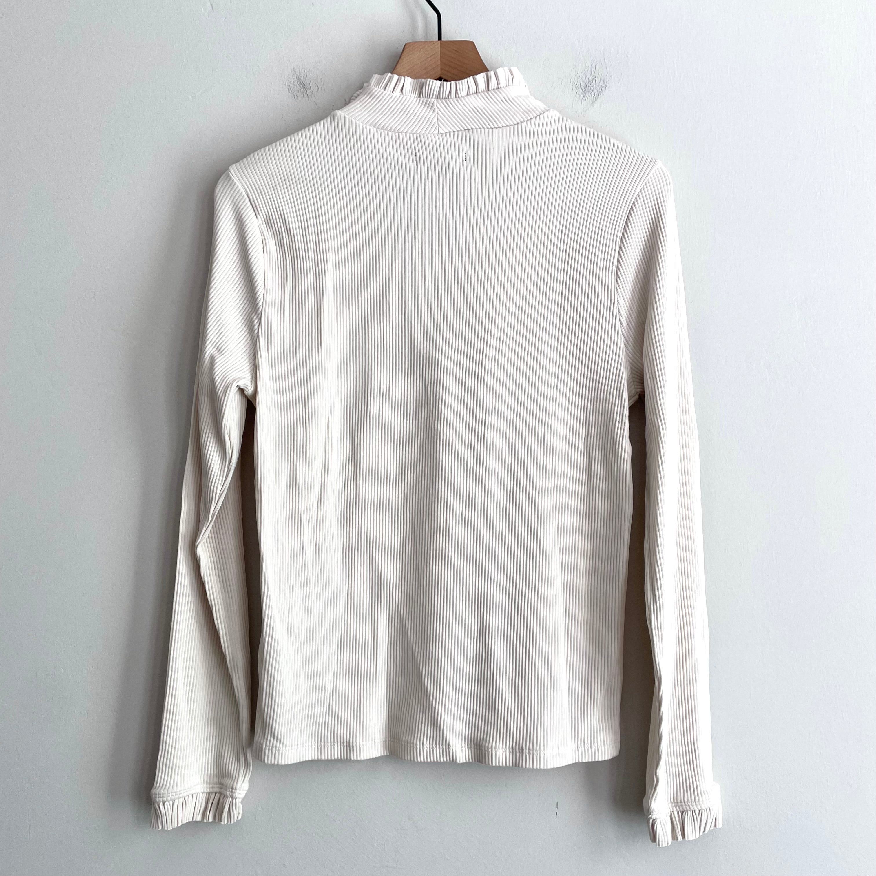 Ribbed Ruffle Neck Long Sleeve Top