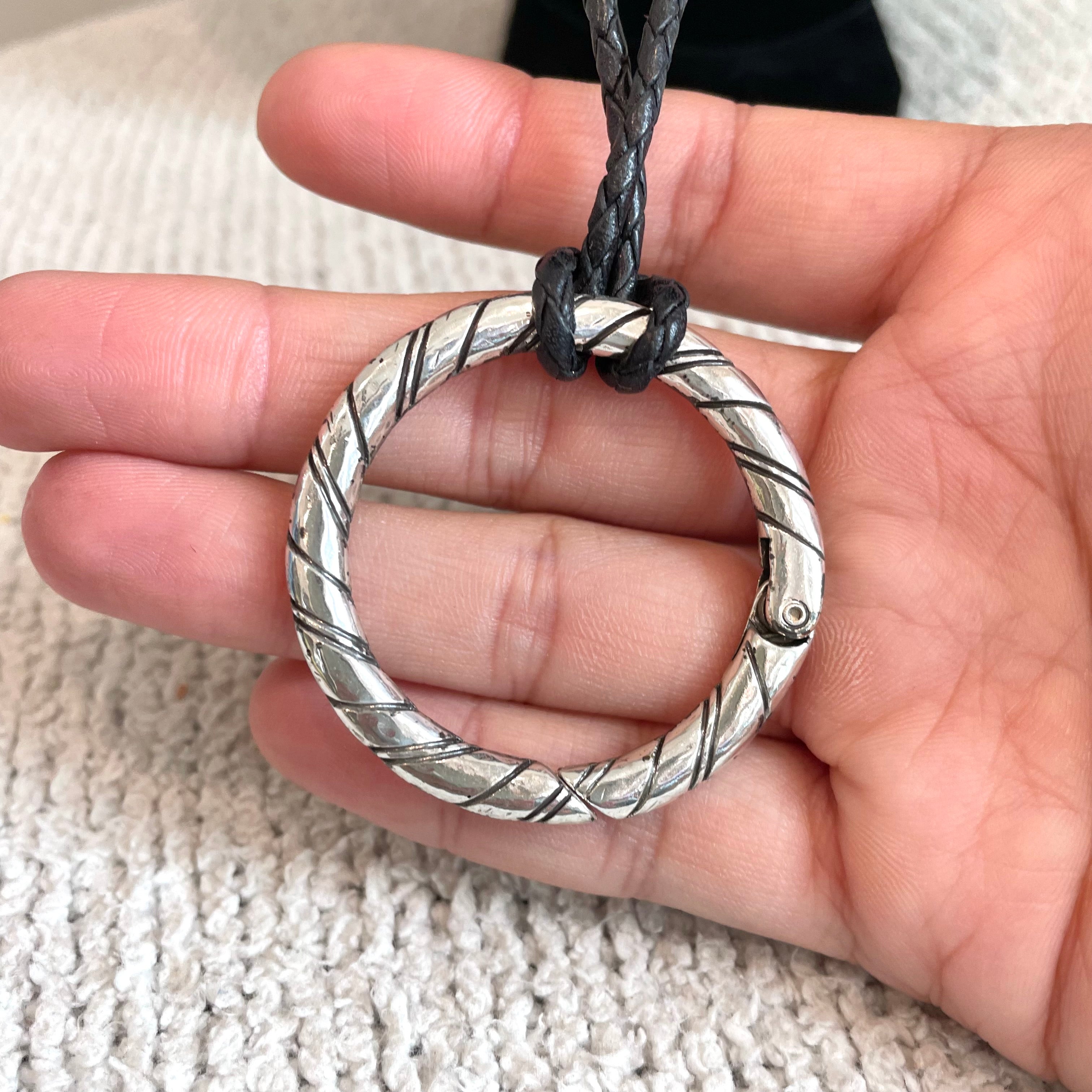 Braided Rope Hoop Ring Charm Necklace