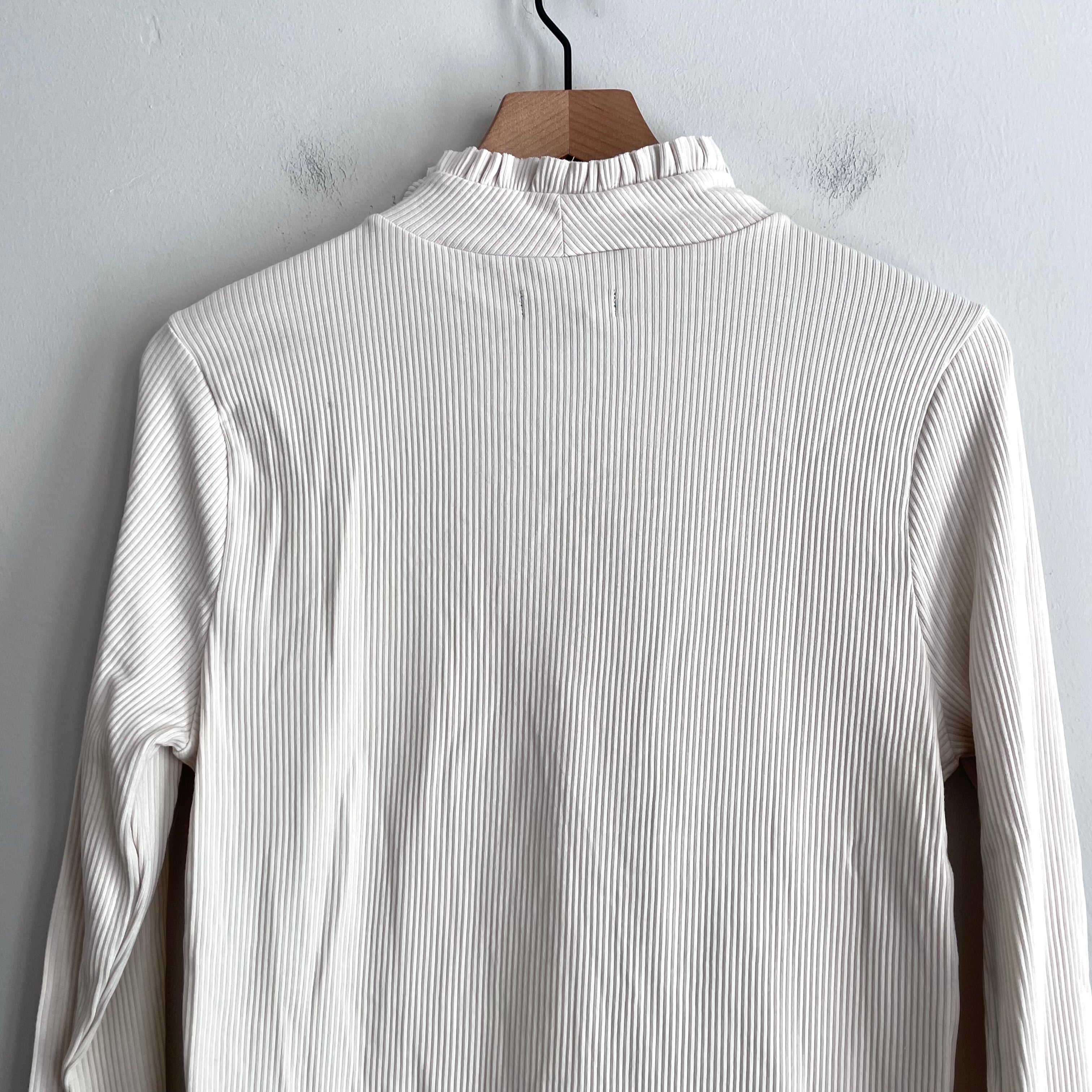 Ribbed Ruffle Neck Long Sleeve Top