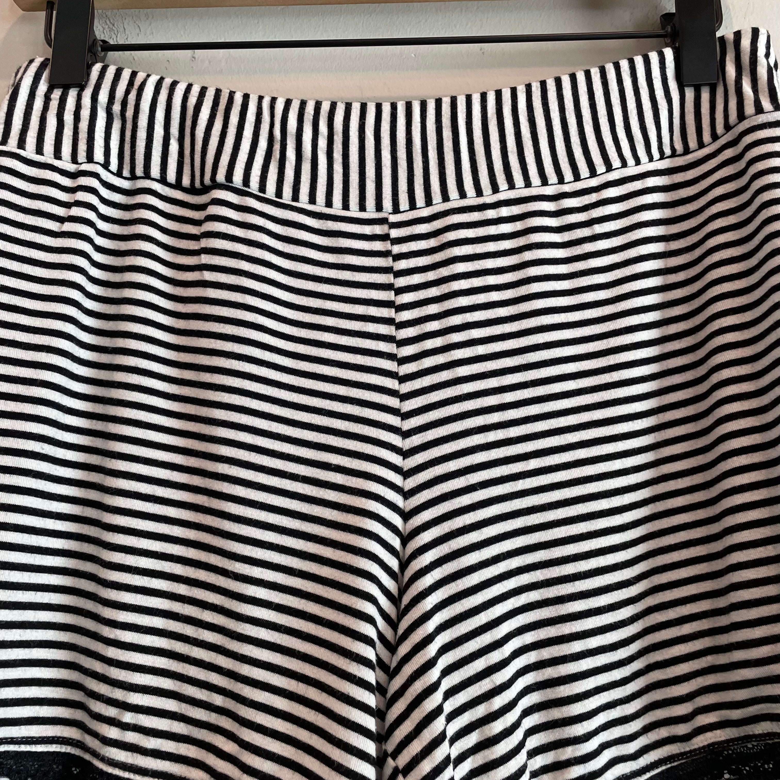 Striped Lace Trim Pajama Shorts