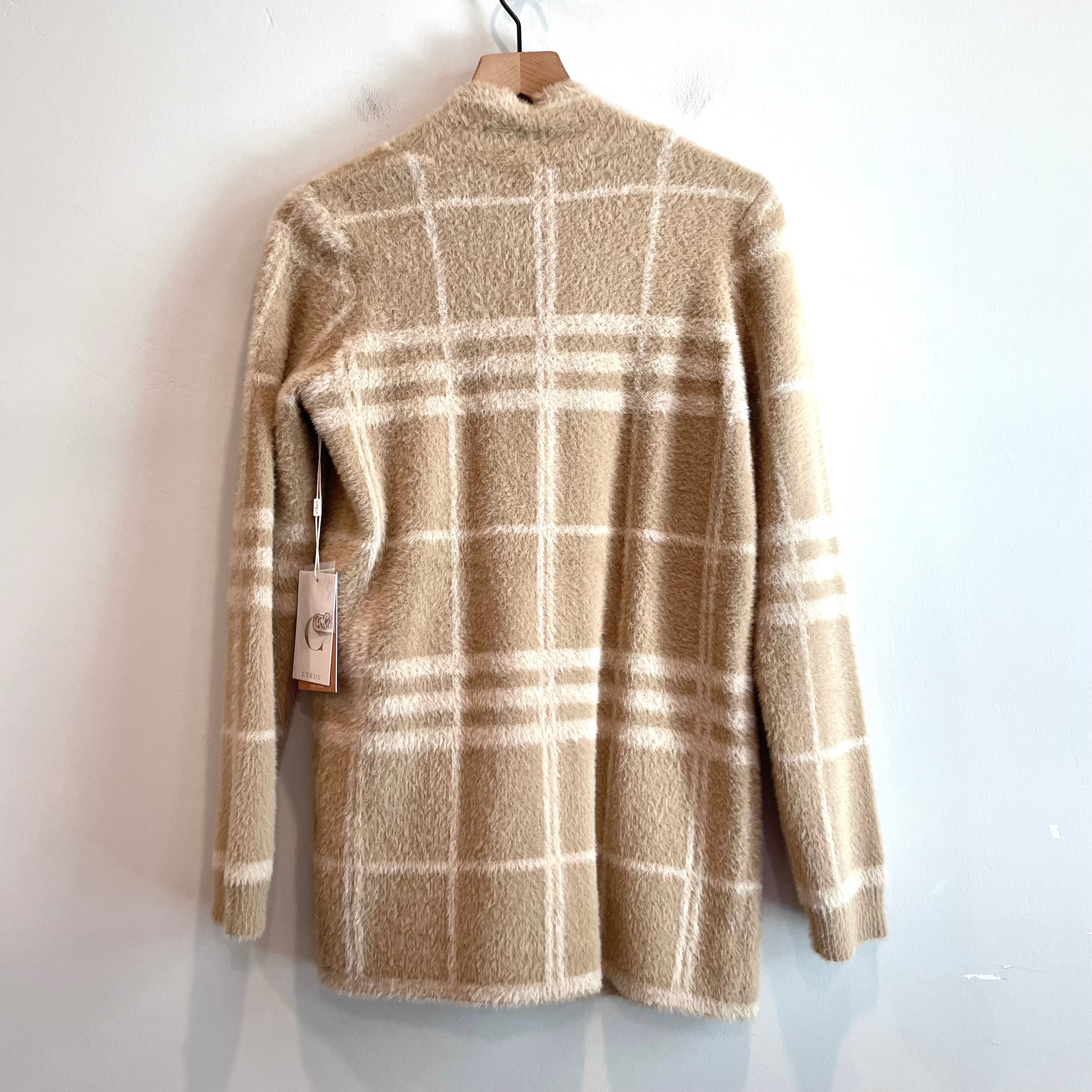 Plaid Fuzzy Open Front Cardigan