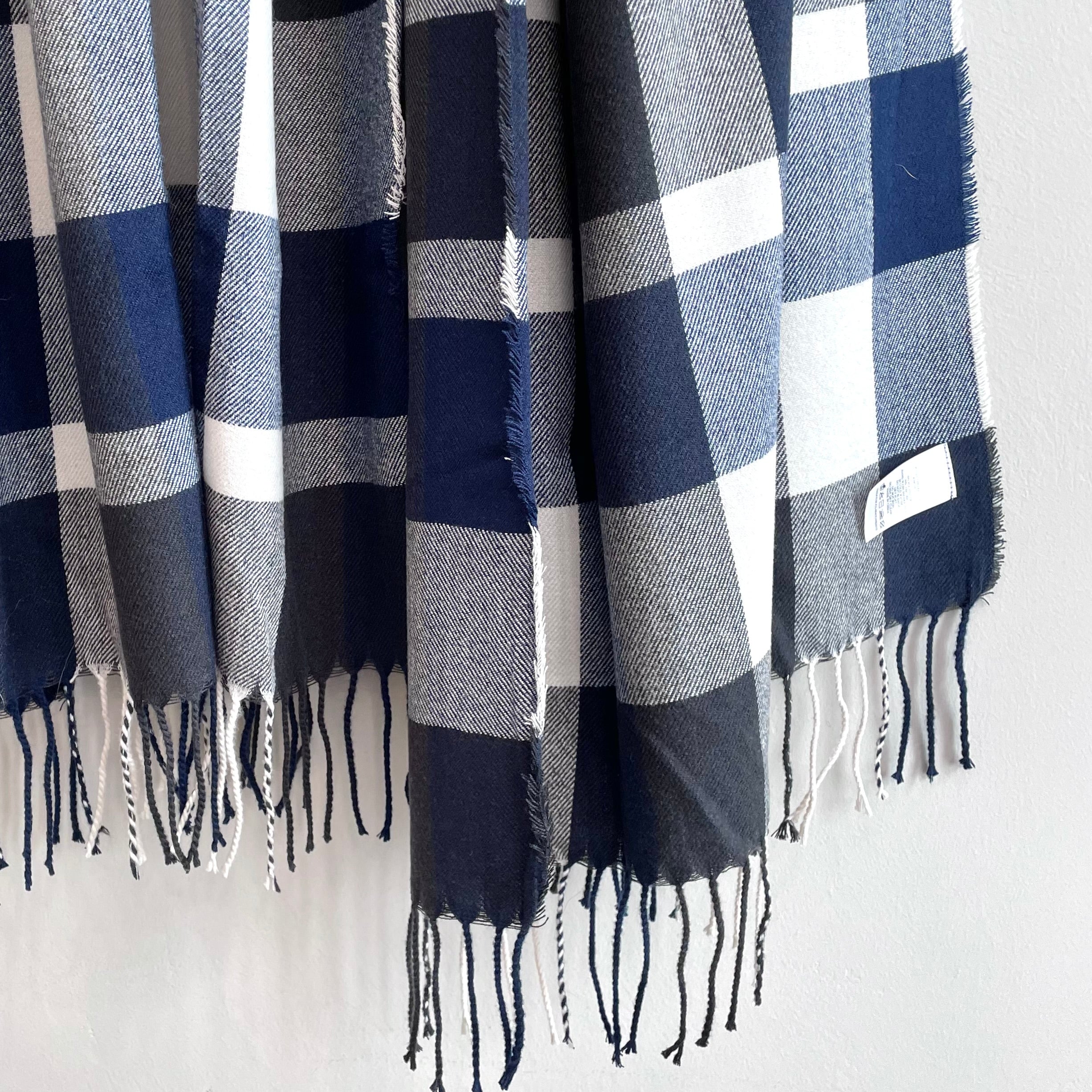 Plaid Tassel Trim Scarf