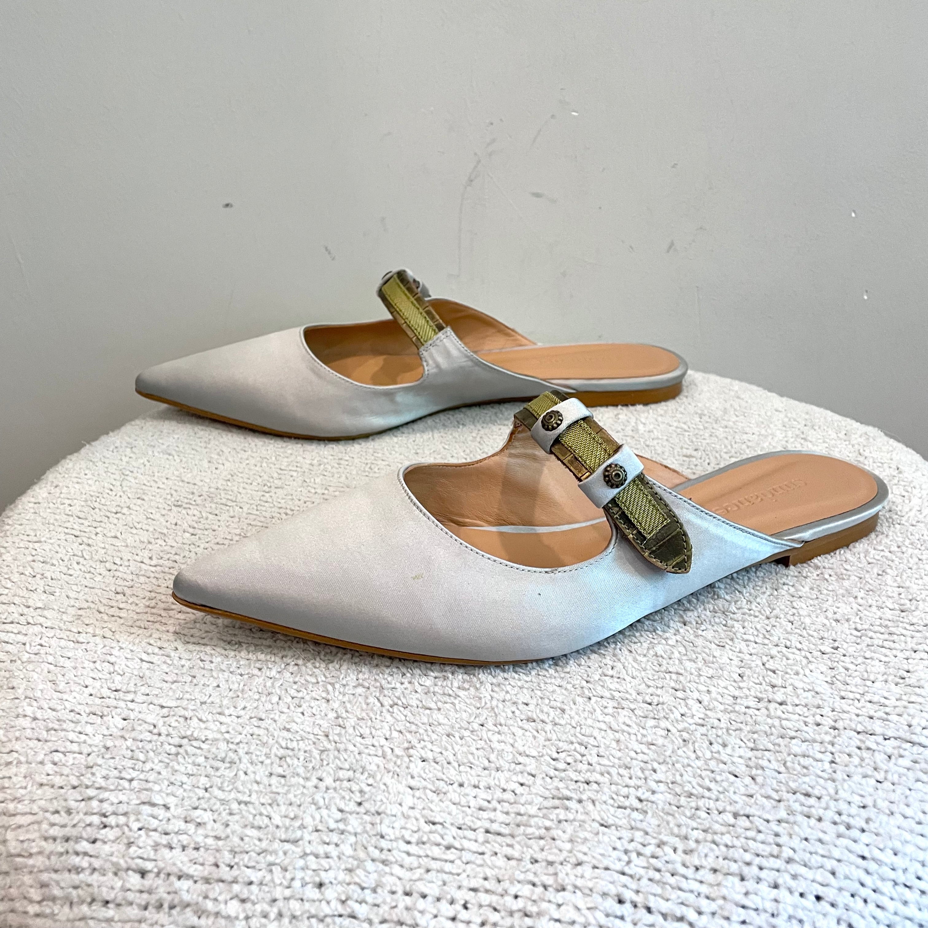 Satin Pointe Toe Mule Flats