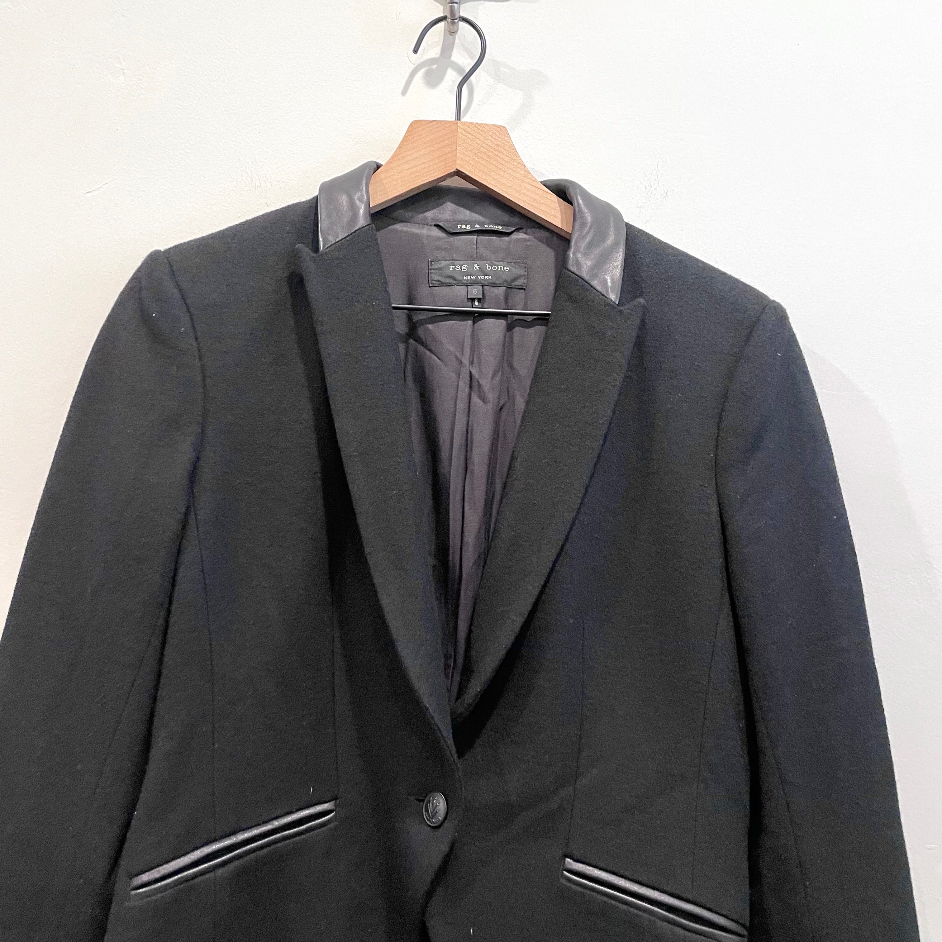 Leather Trim Tux Blazer Jacket