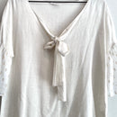 Bow Front Semi-Sheer Fleck Sleeve Top-3