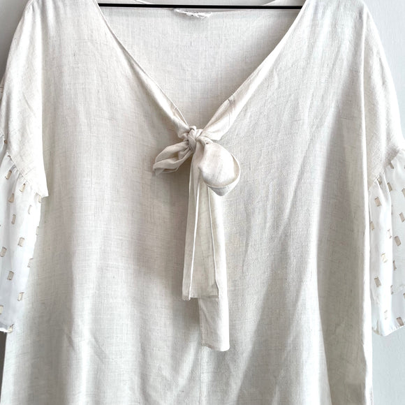 Bow Front Semi-Sheer Fleck Sleeve Top