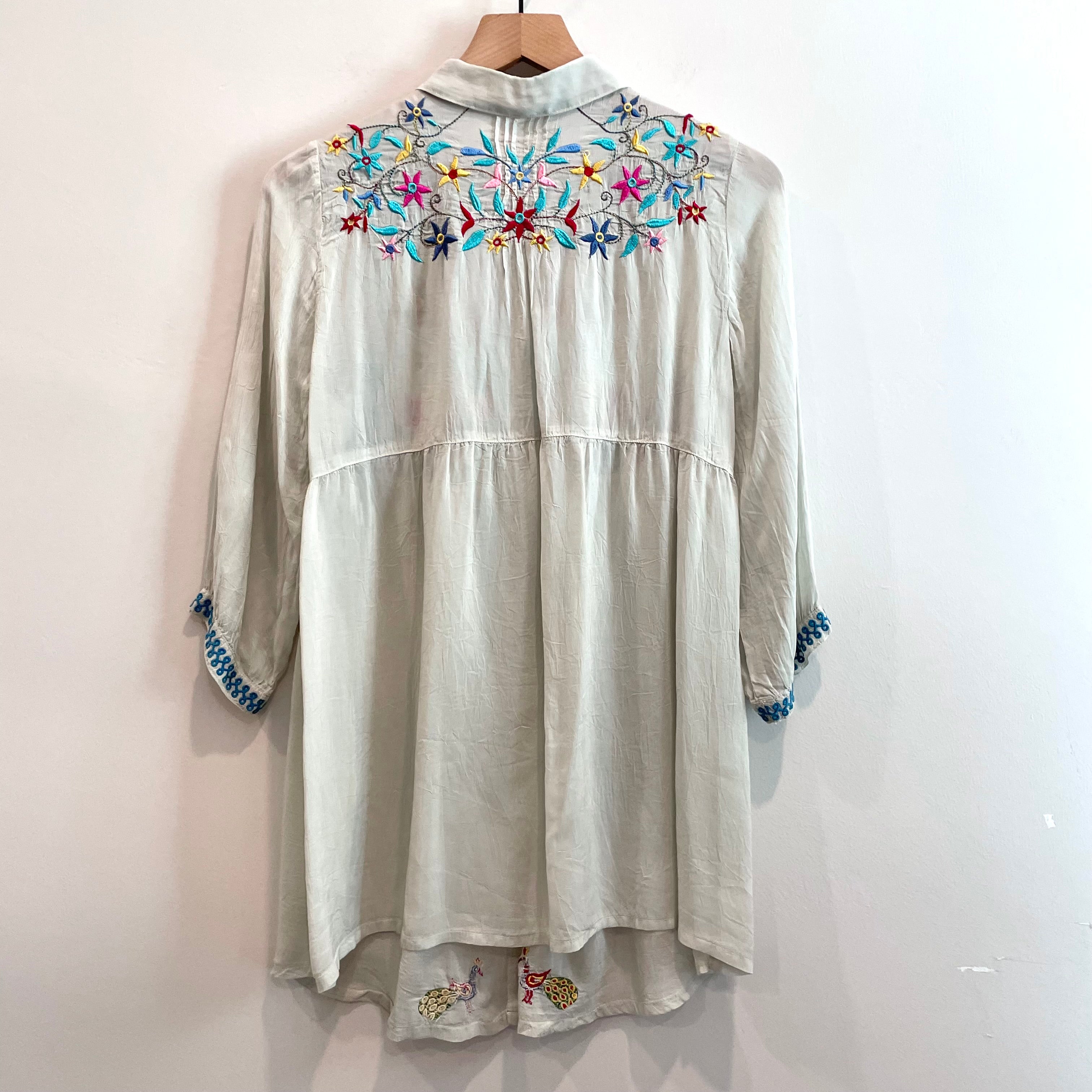 Floral Peacock Embroidered Tunic Top