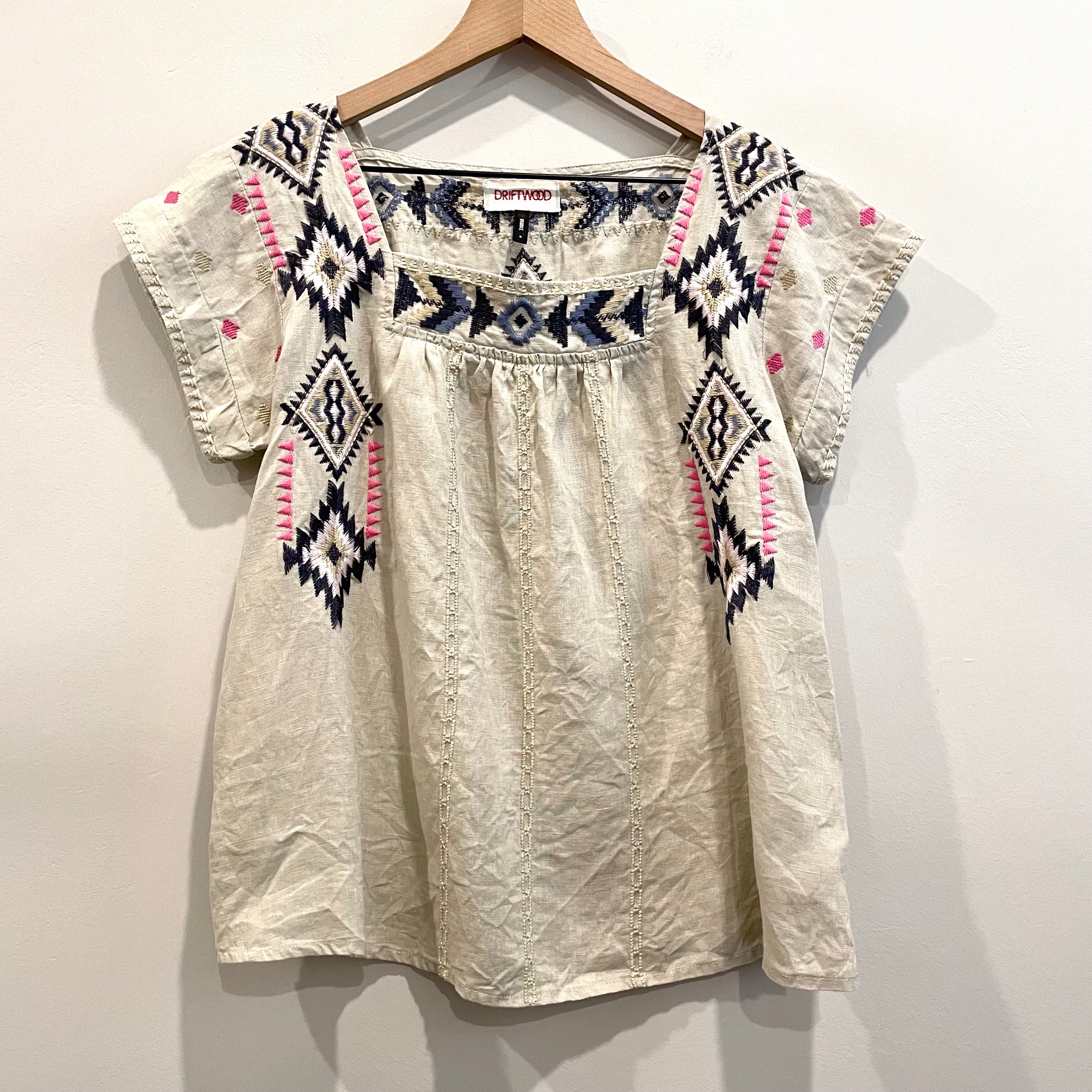 Southwestern Embroidered Linen Top