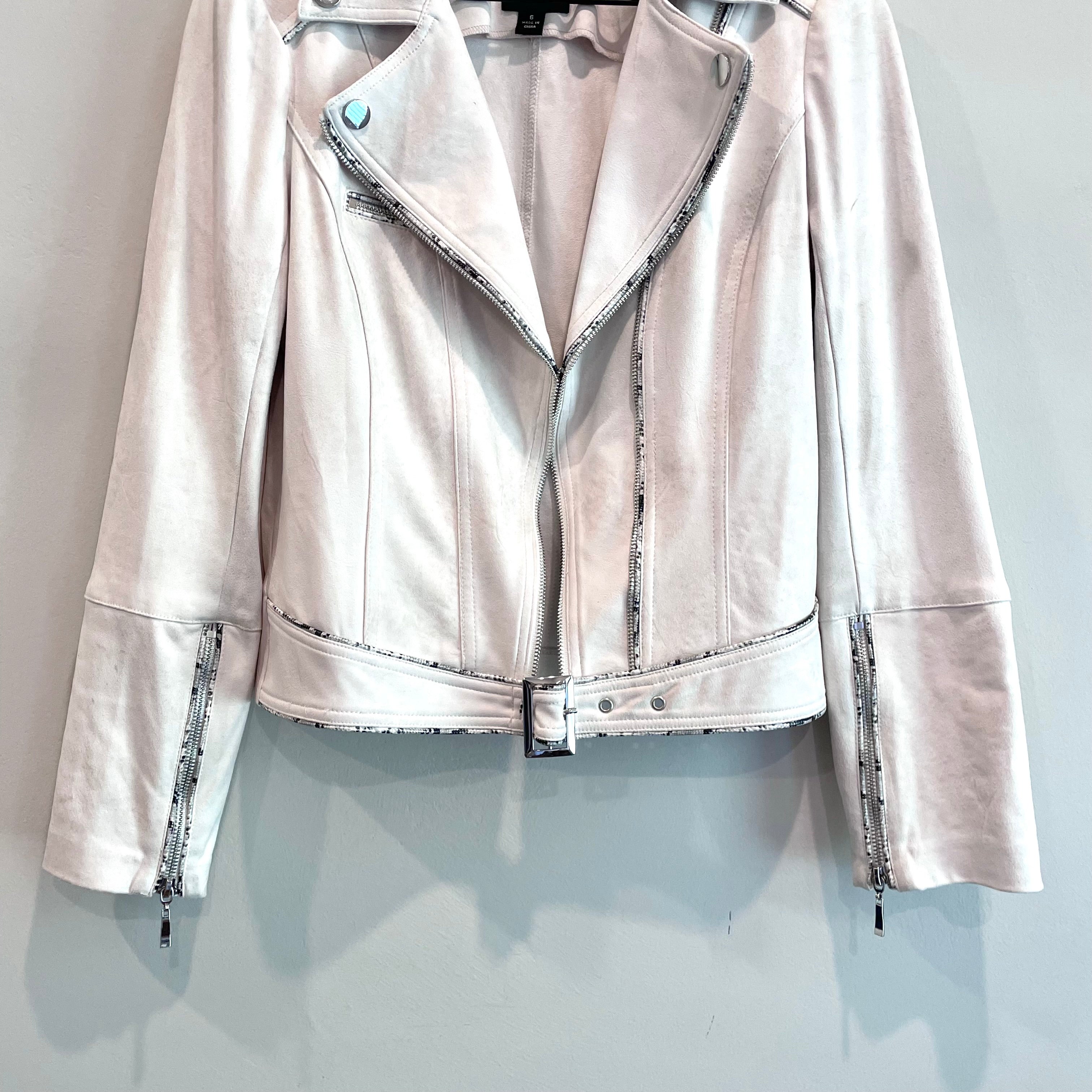 Snakeskin Trim Faux Suede Moto Jacket