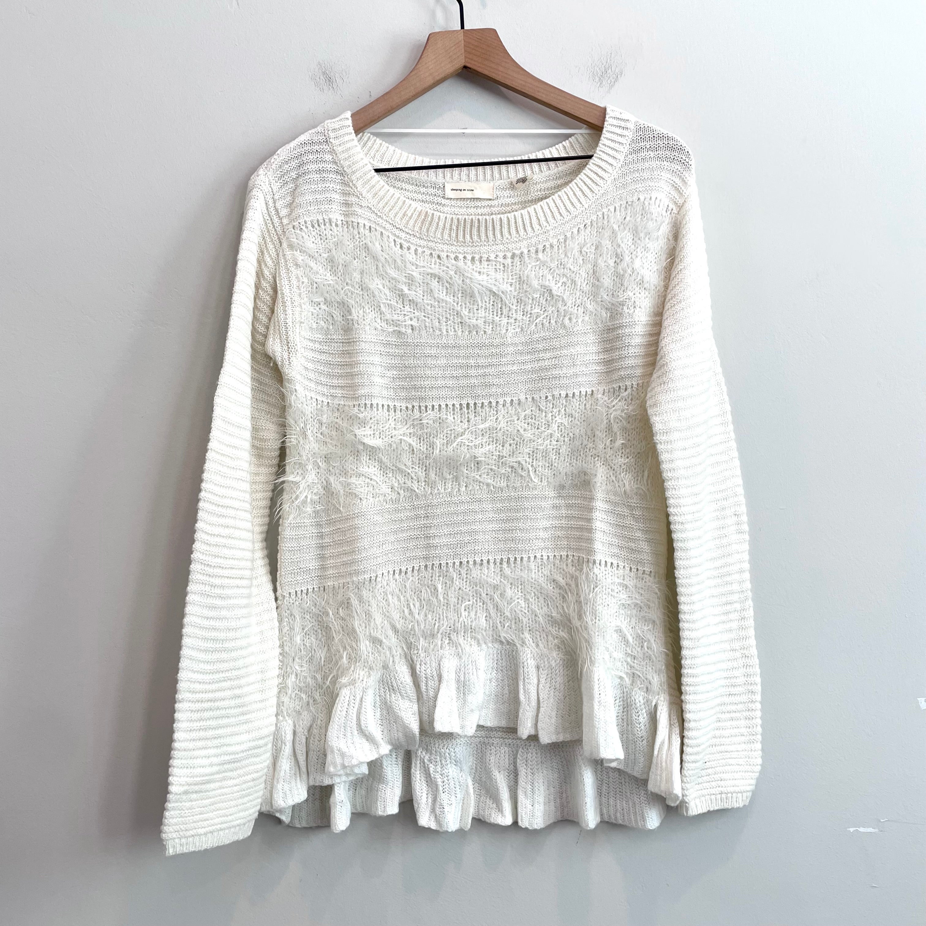 Fuzzy Ruffle Hem Knit Sweater