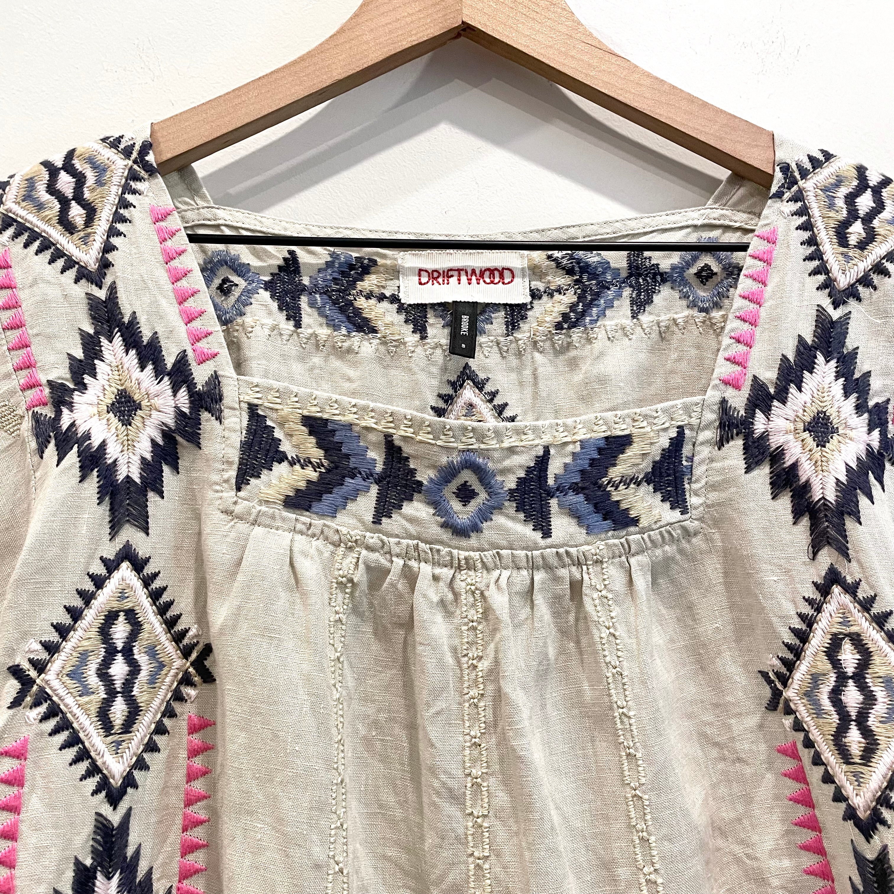 Southwestern Embroidered Linen Top