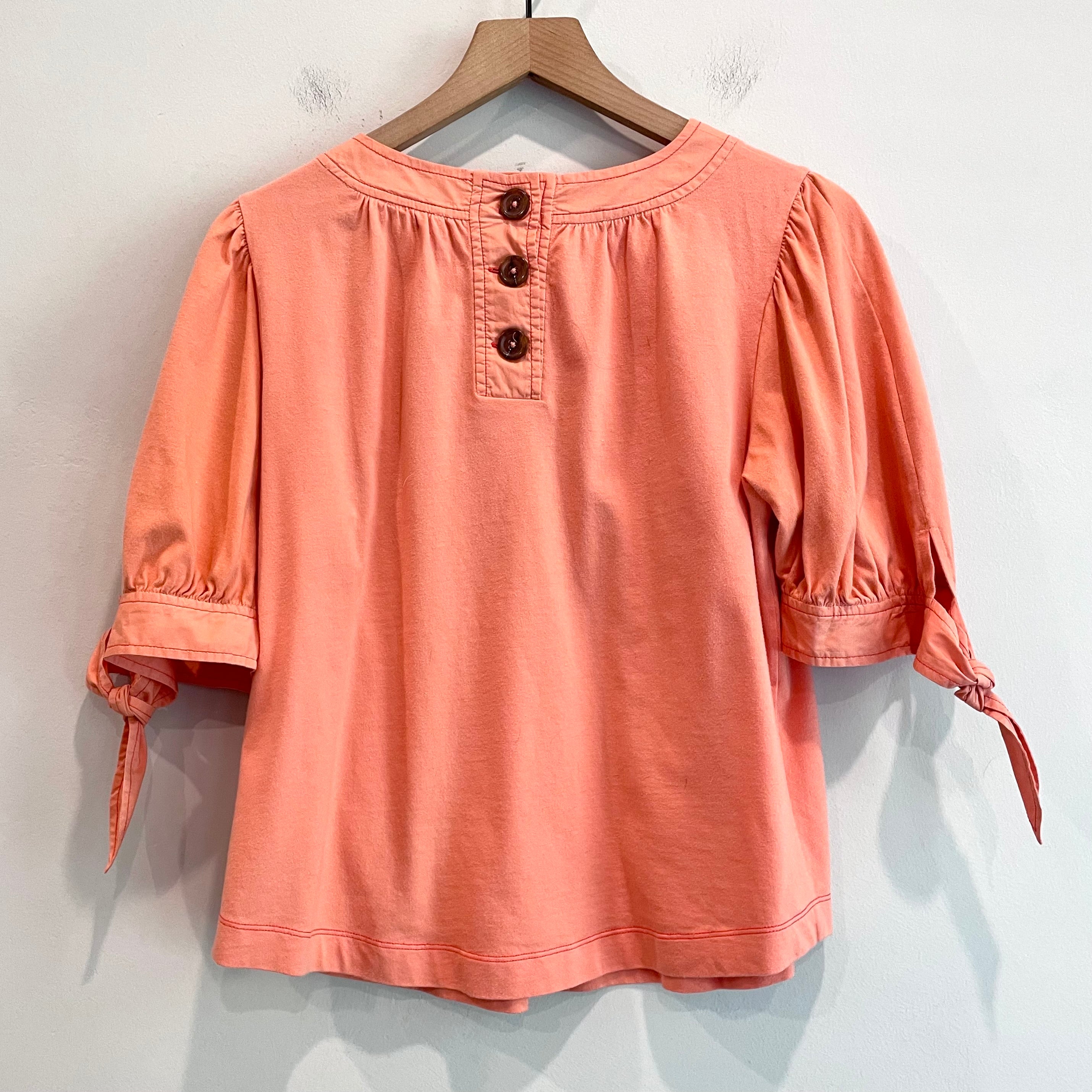 Tie Short Sleeve Button Back Top