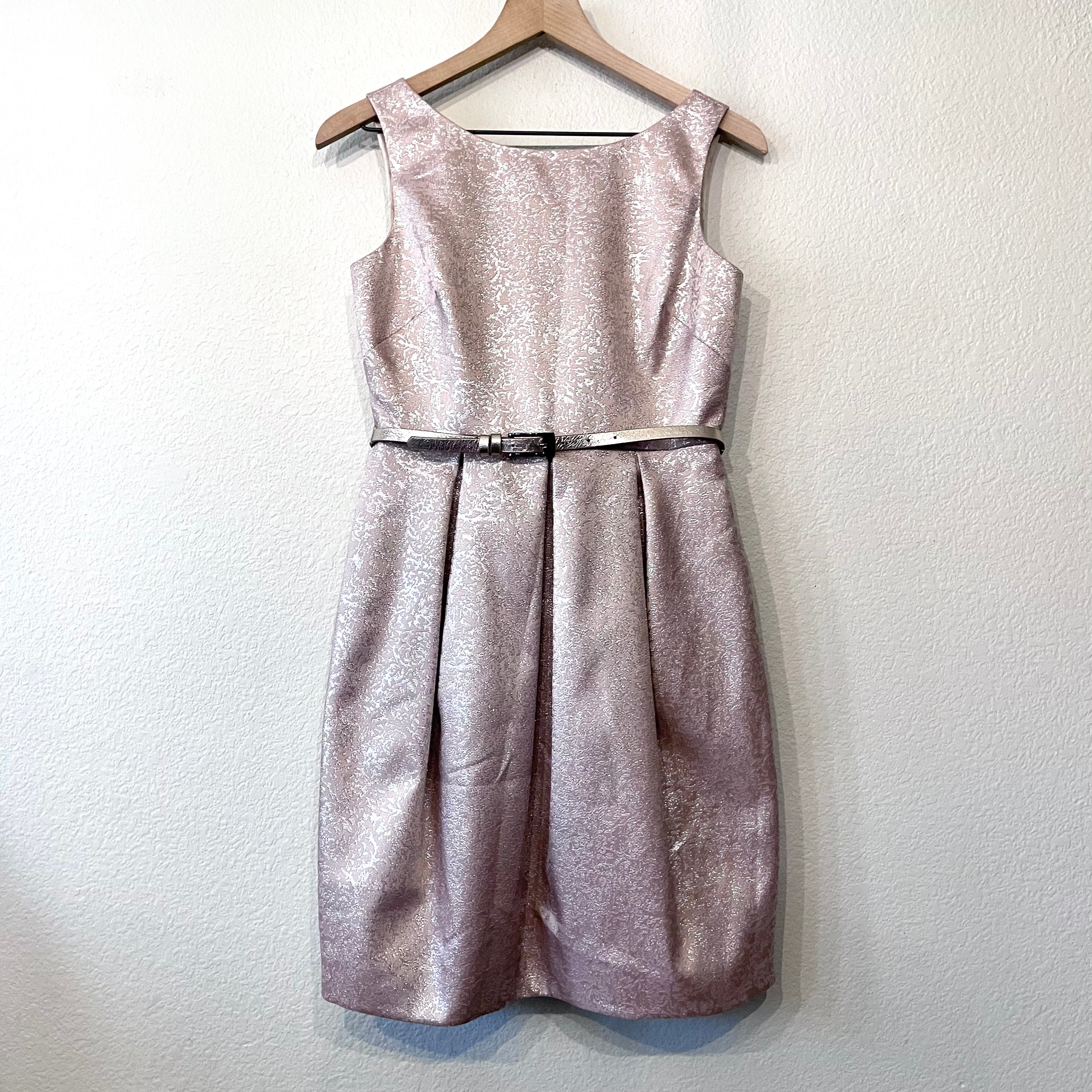 Metallic Fit & Flare Belted Dress