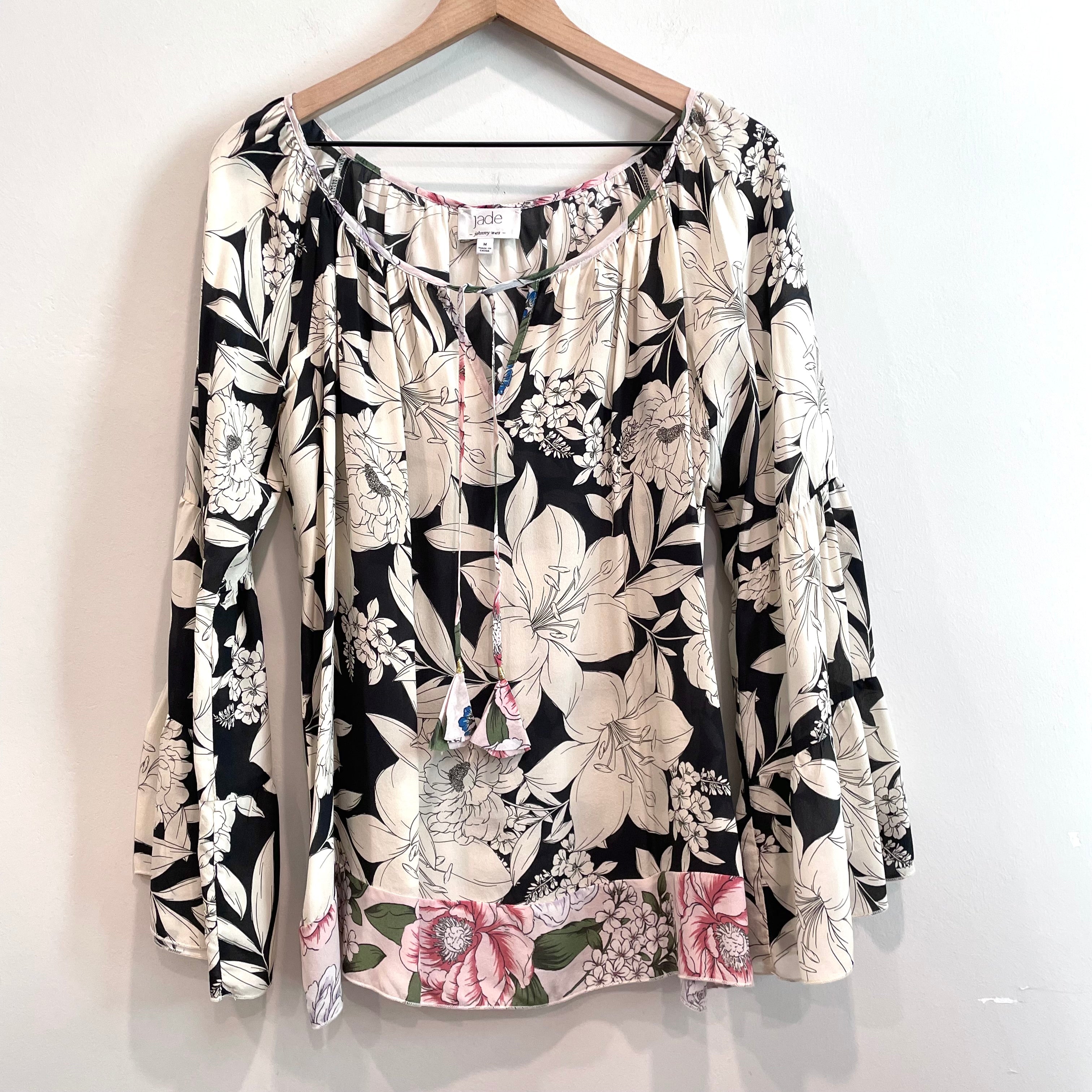 Floral Tiered Sleeve Silk Top