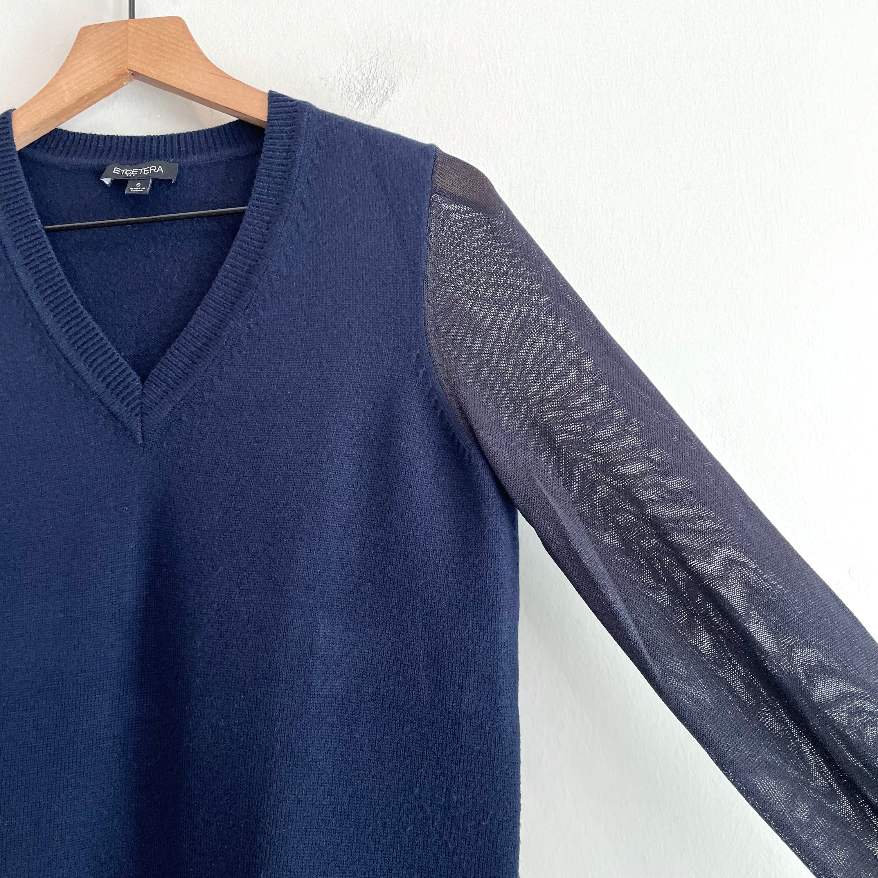 Semi-Sheer Sleeve V-Neck Sweater