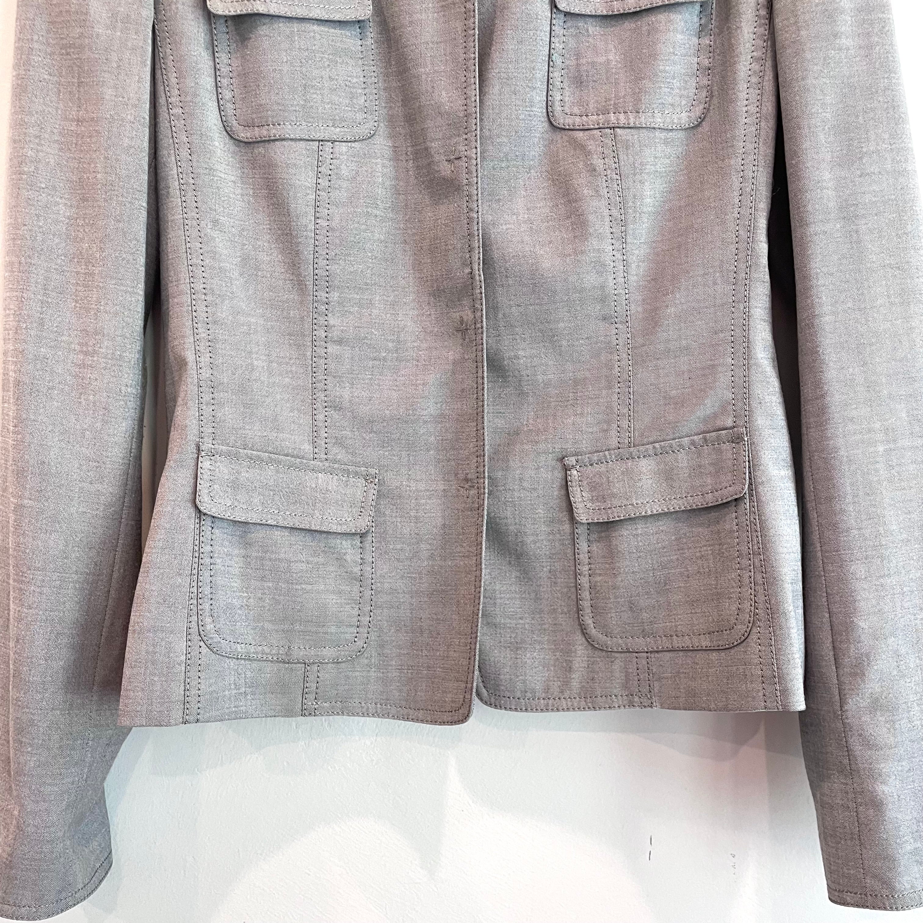 Wool Blend Contrast Cuff Blazer Jacket