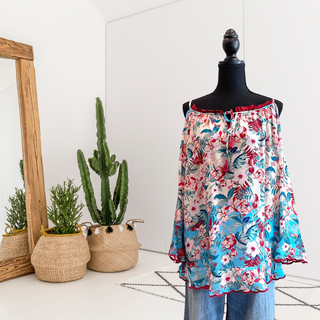 Cold Shoulder Floral Silk Top