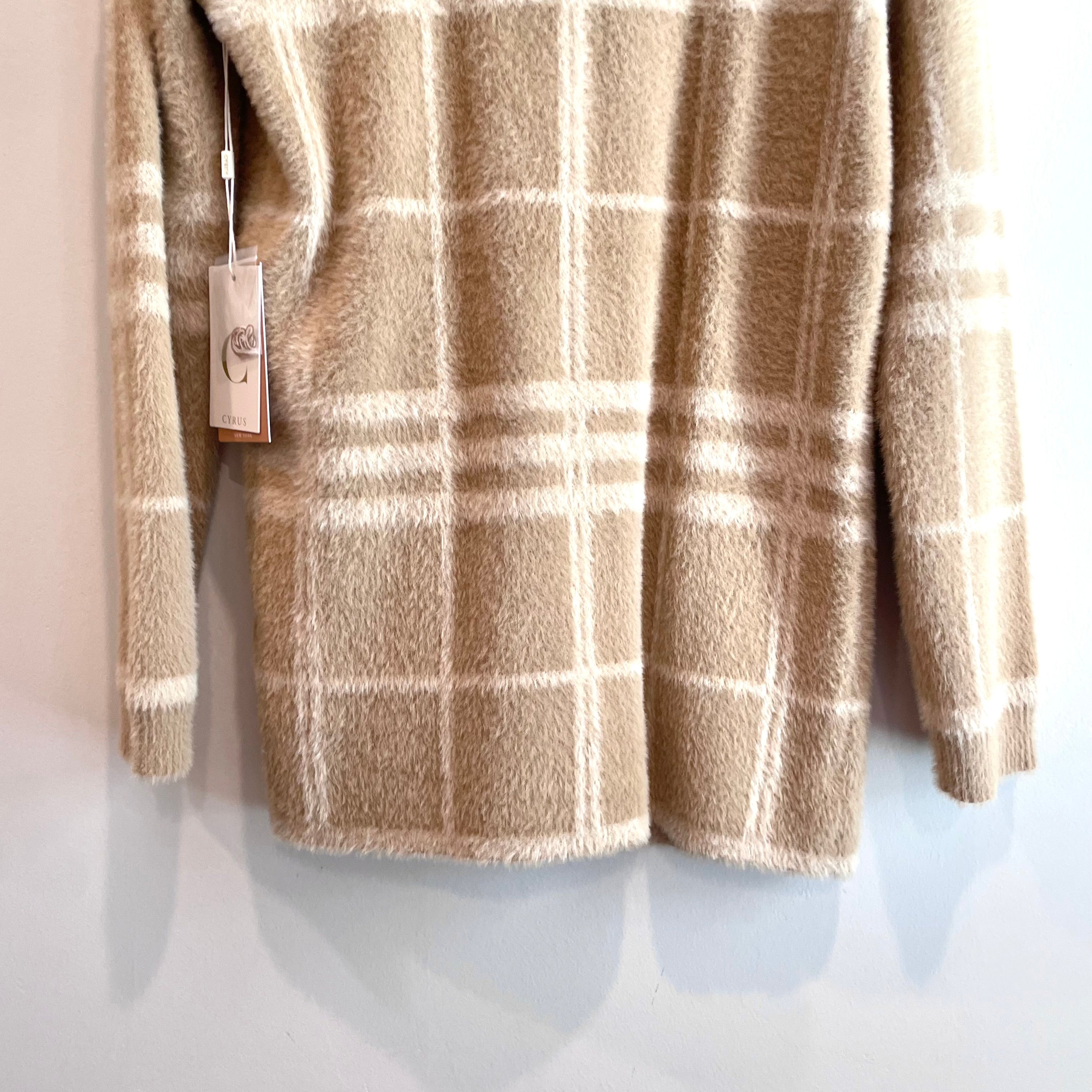 Plaid Fuzzy Open Front Cardigan