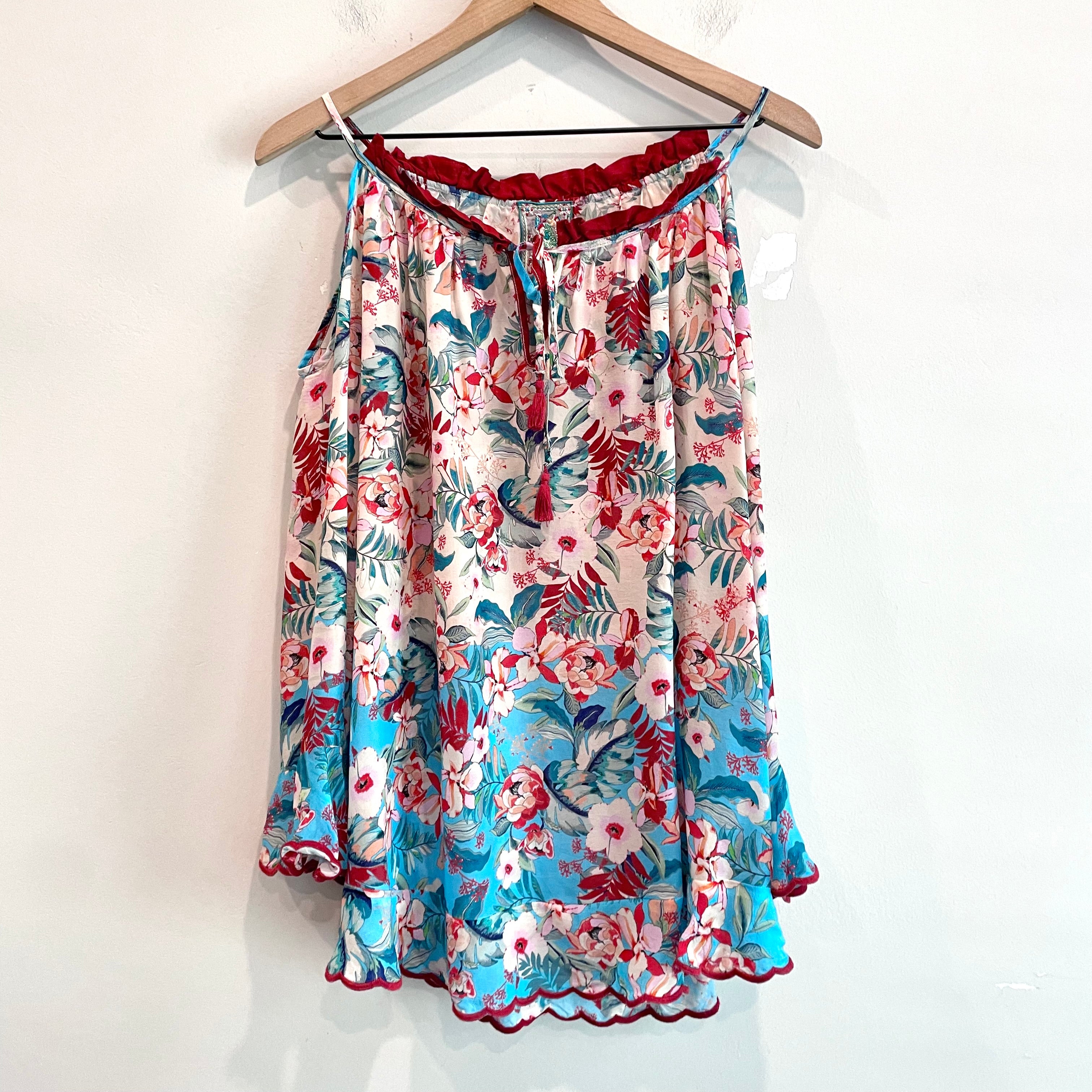 Cold Shoulder Floral Silk Top