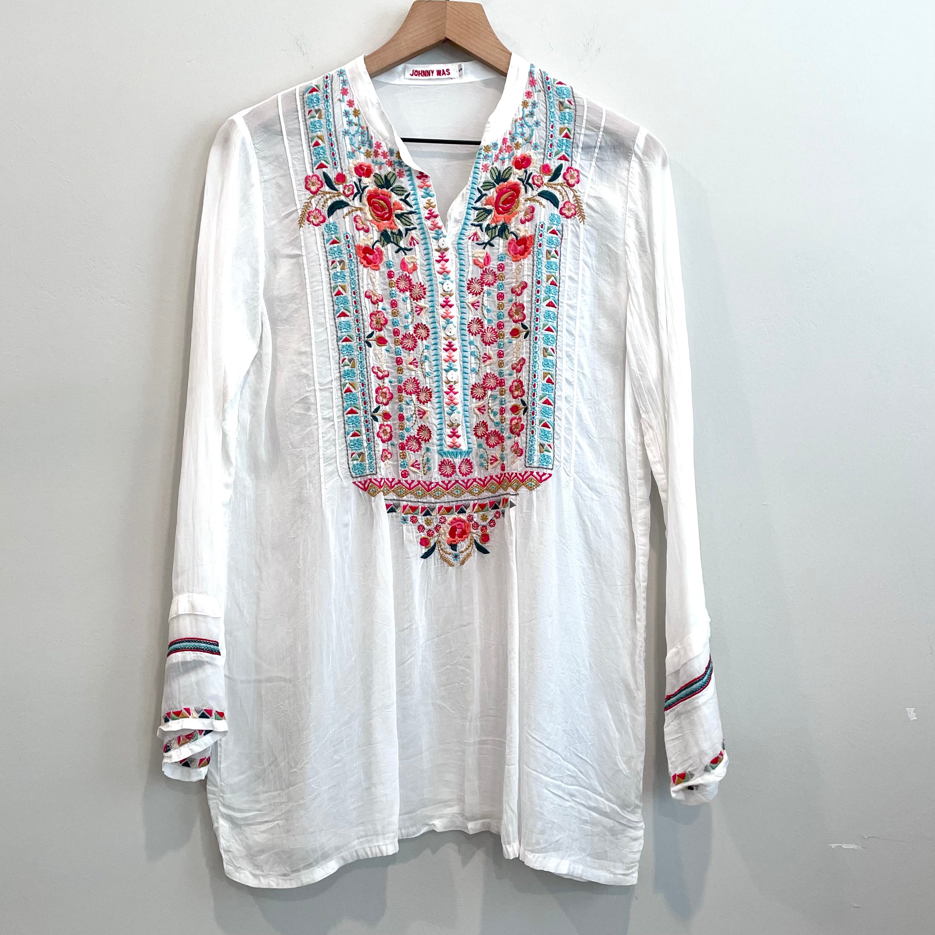 Floral Embroidered 1/2 Button Tunic