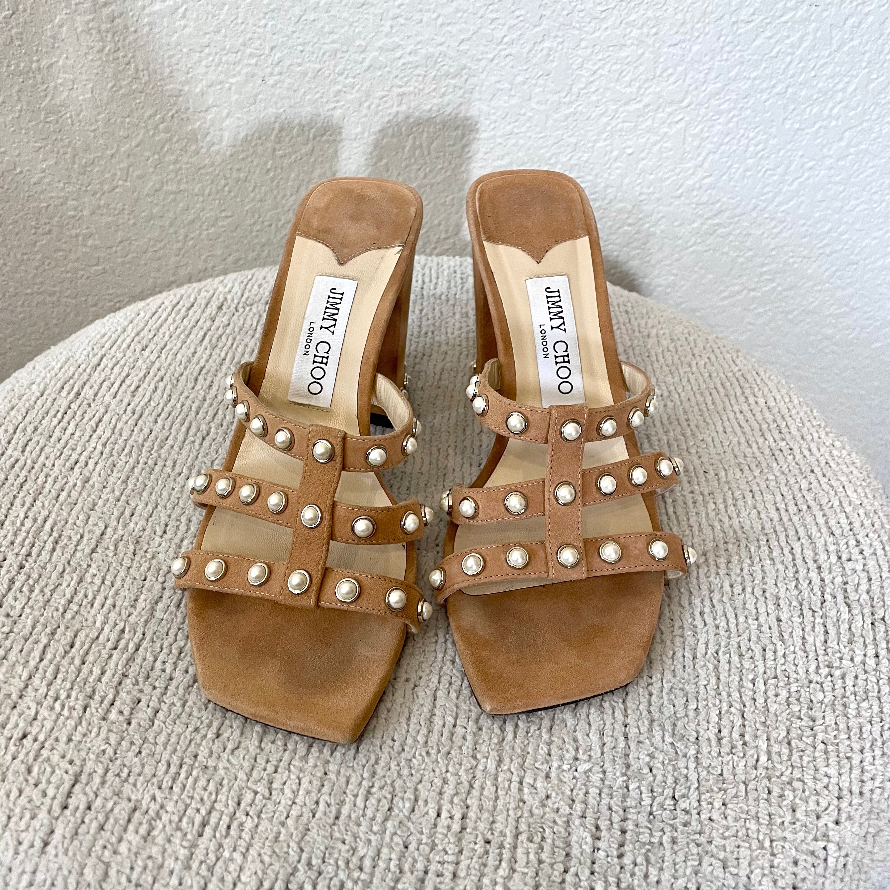 Pearl Stud Trim Suede Mules