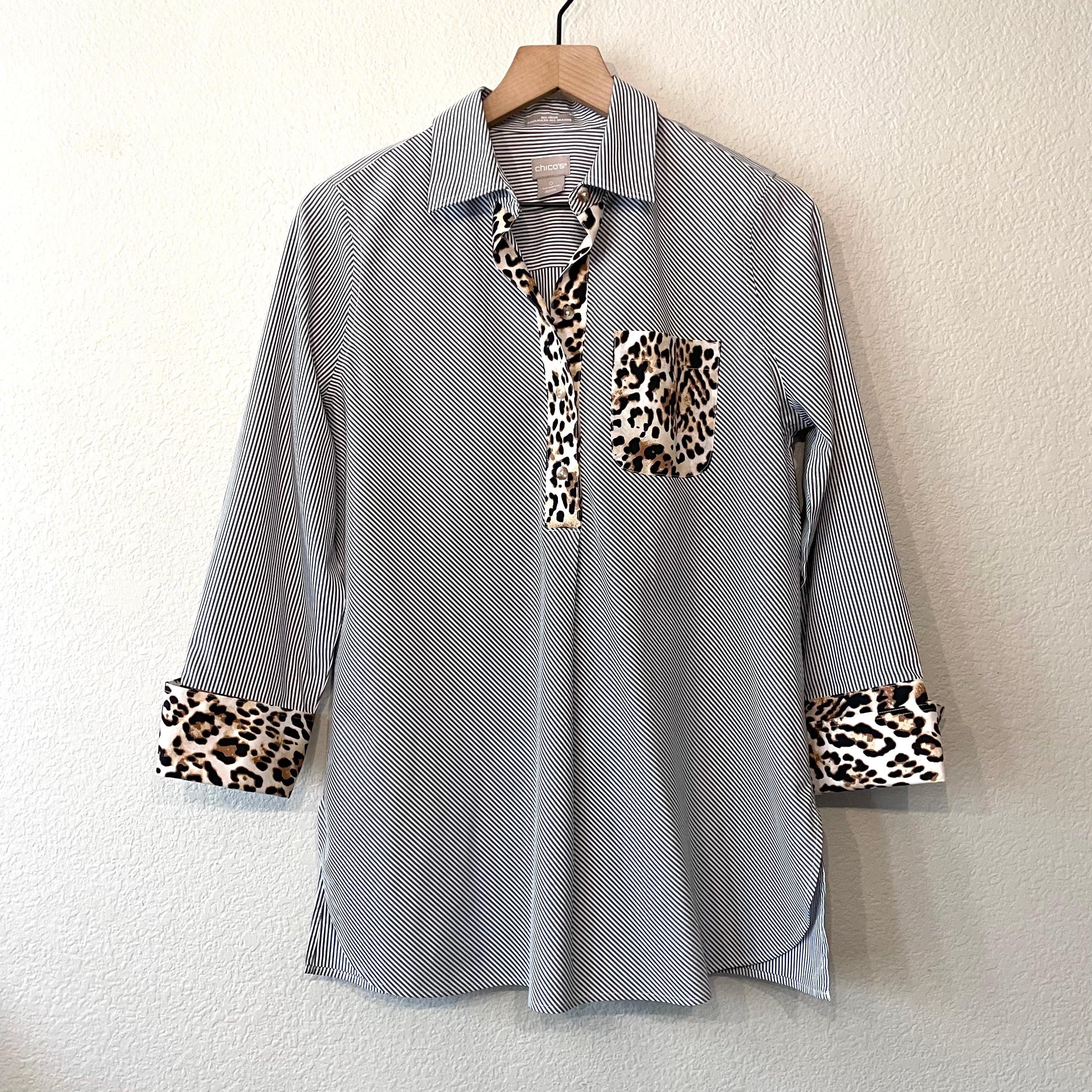 Striped Leopard Popover Top