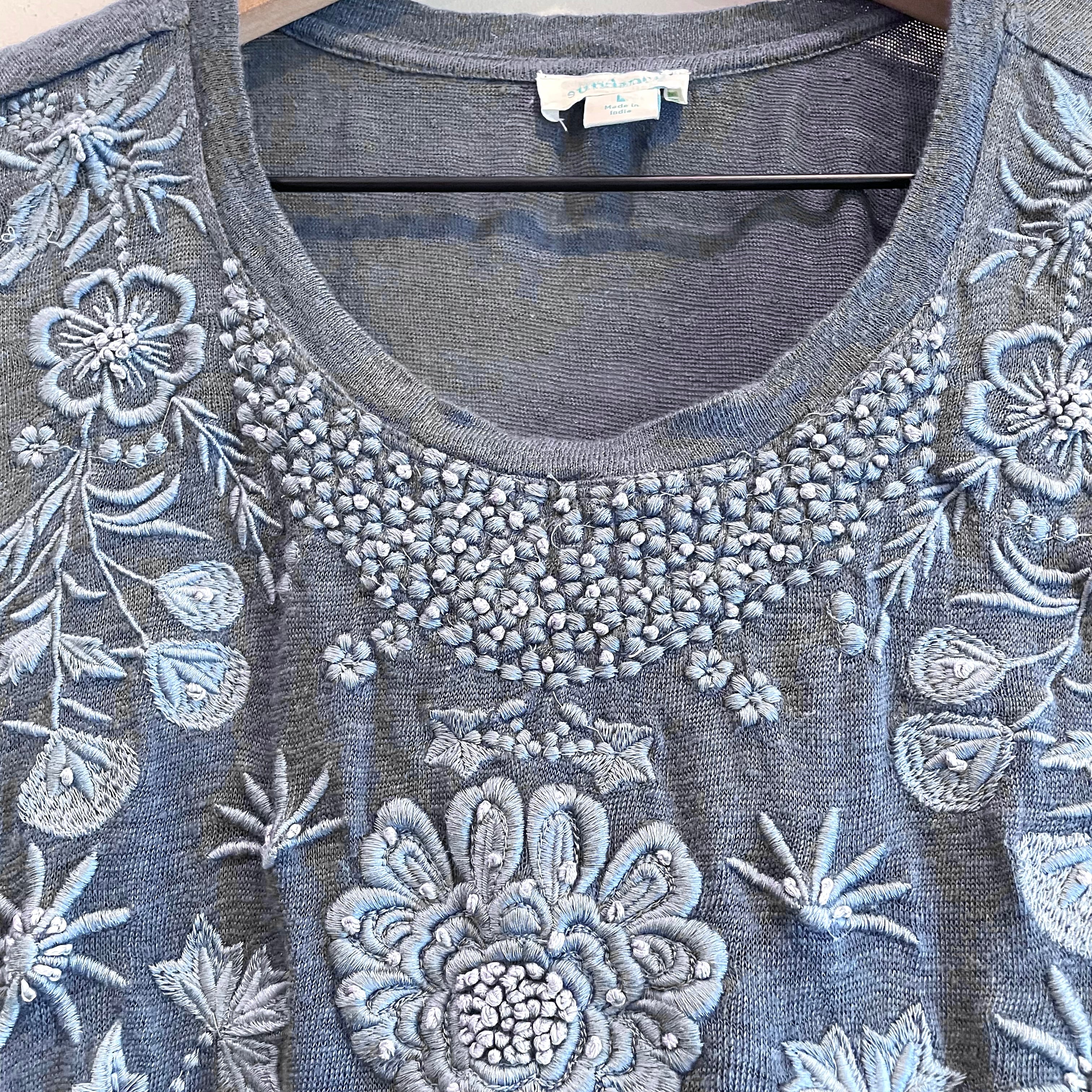 Floral Linen Embroidered Tank Top