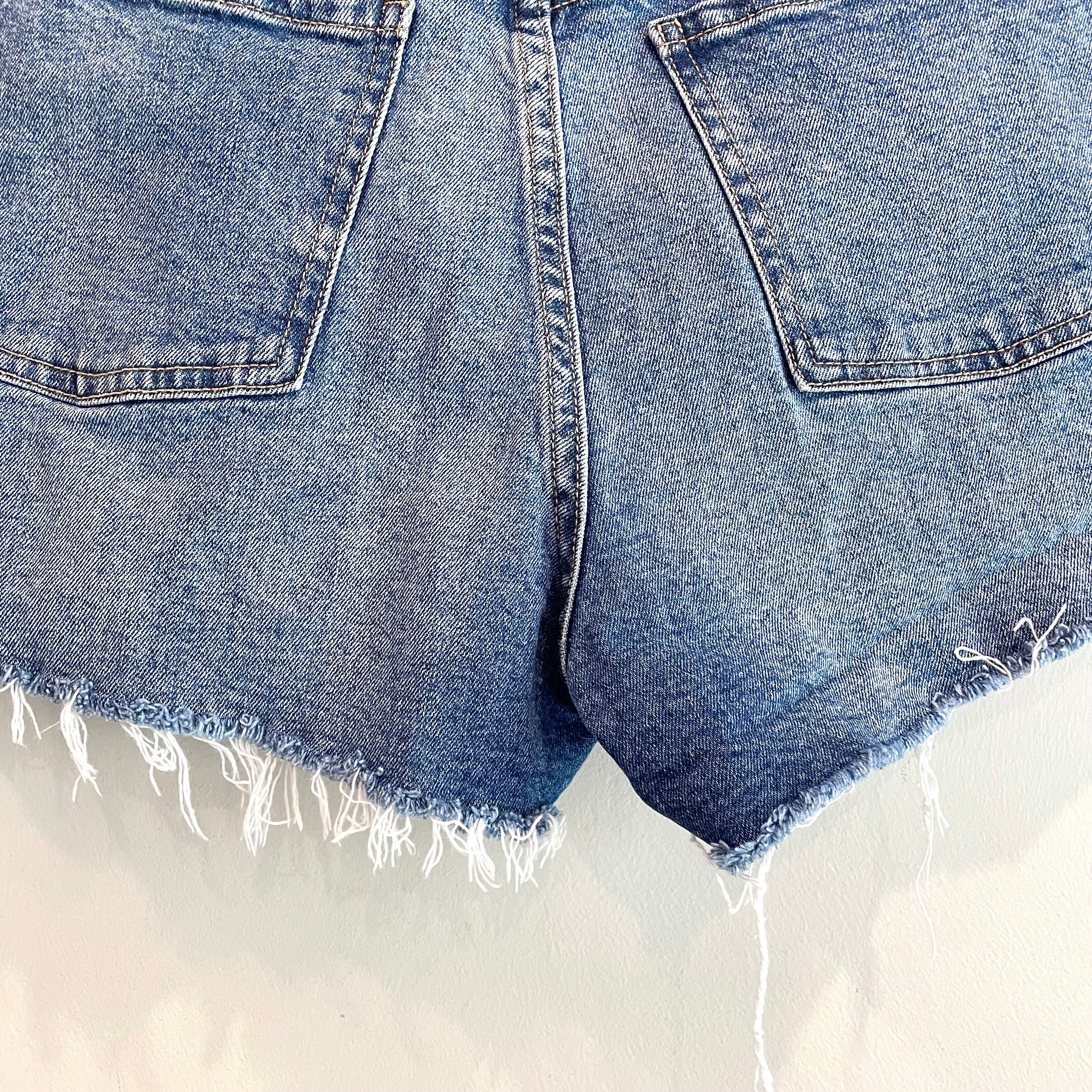 Button Fly Distressed Jean Shorts