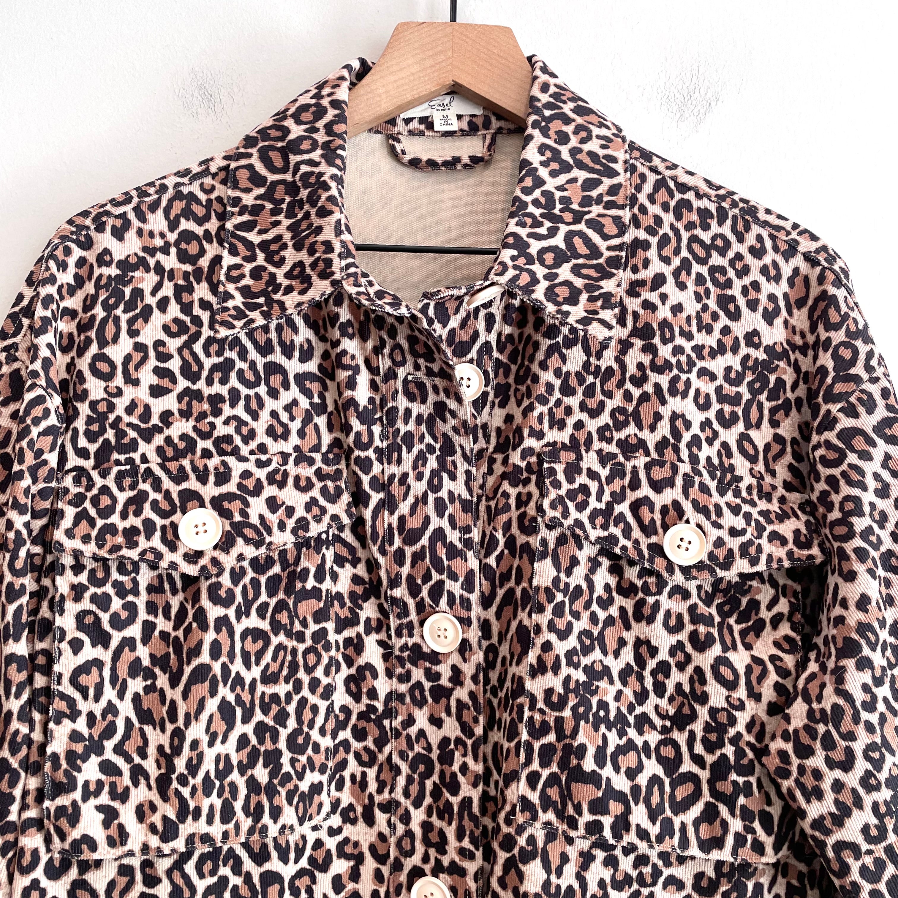 Leopard Corduroy Shirt Jacket