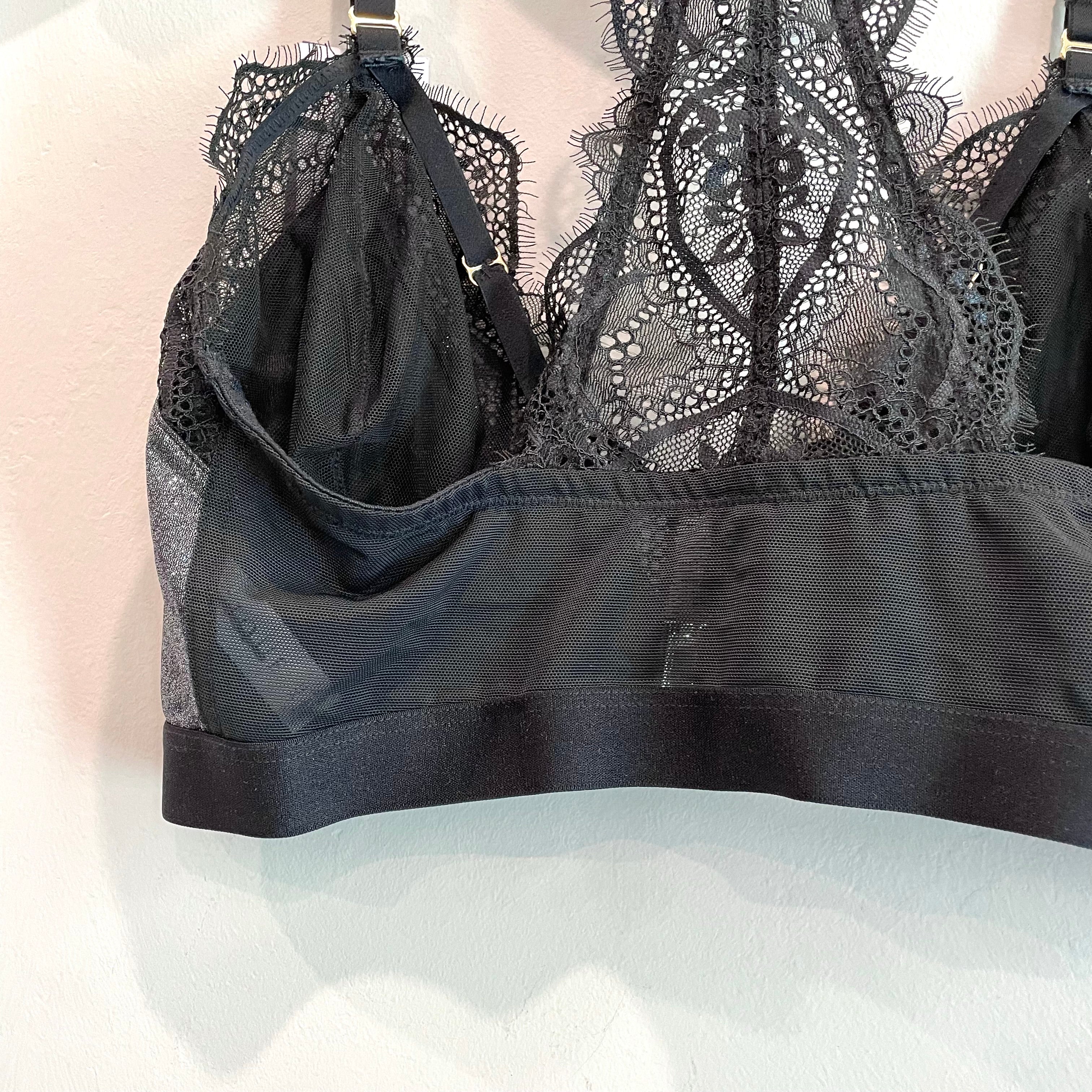 Lace Open Front Metallic Bralette