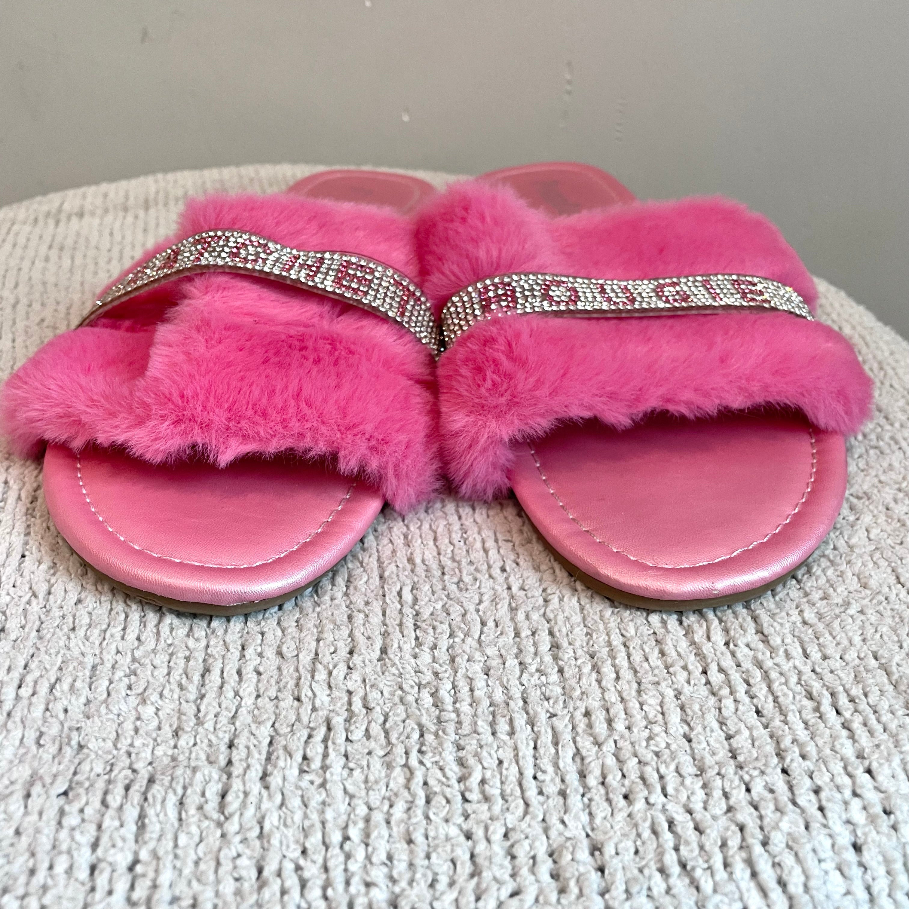 Rhinestone Faux Fur Sandals