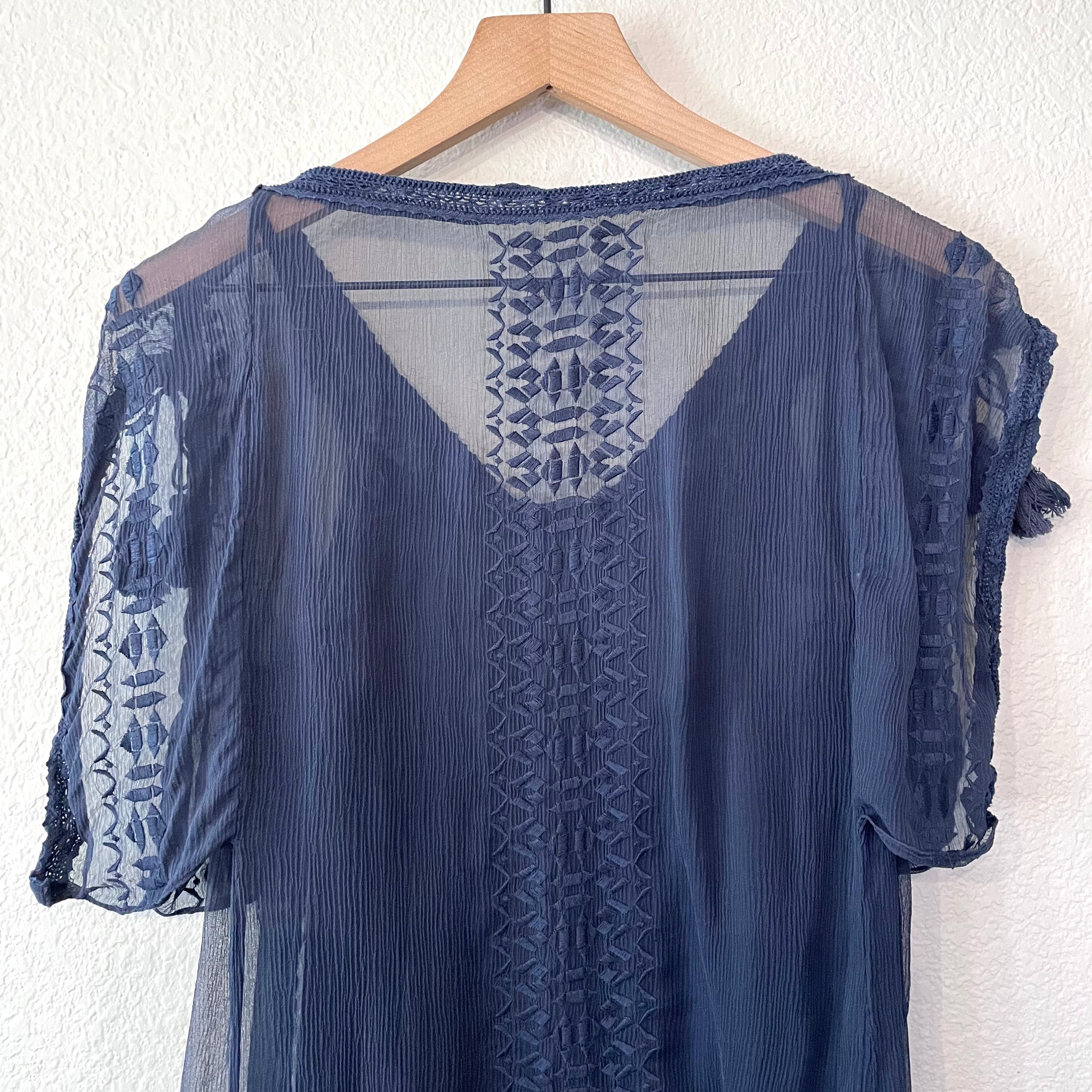 Silk Embroidered Overlay Top